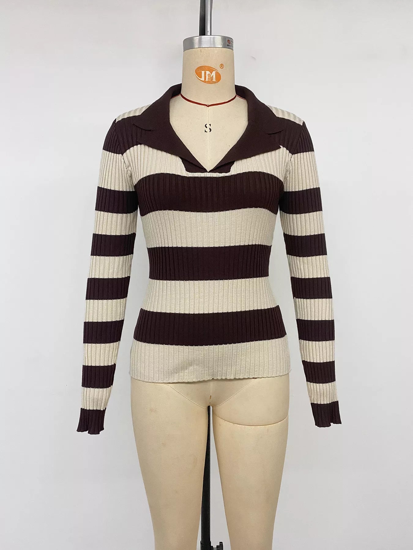 Striped Ribbed Knit Long Sleeve Sweater