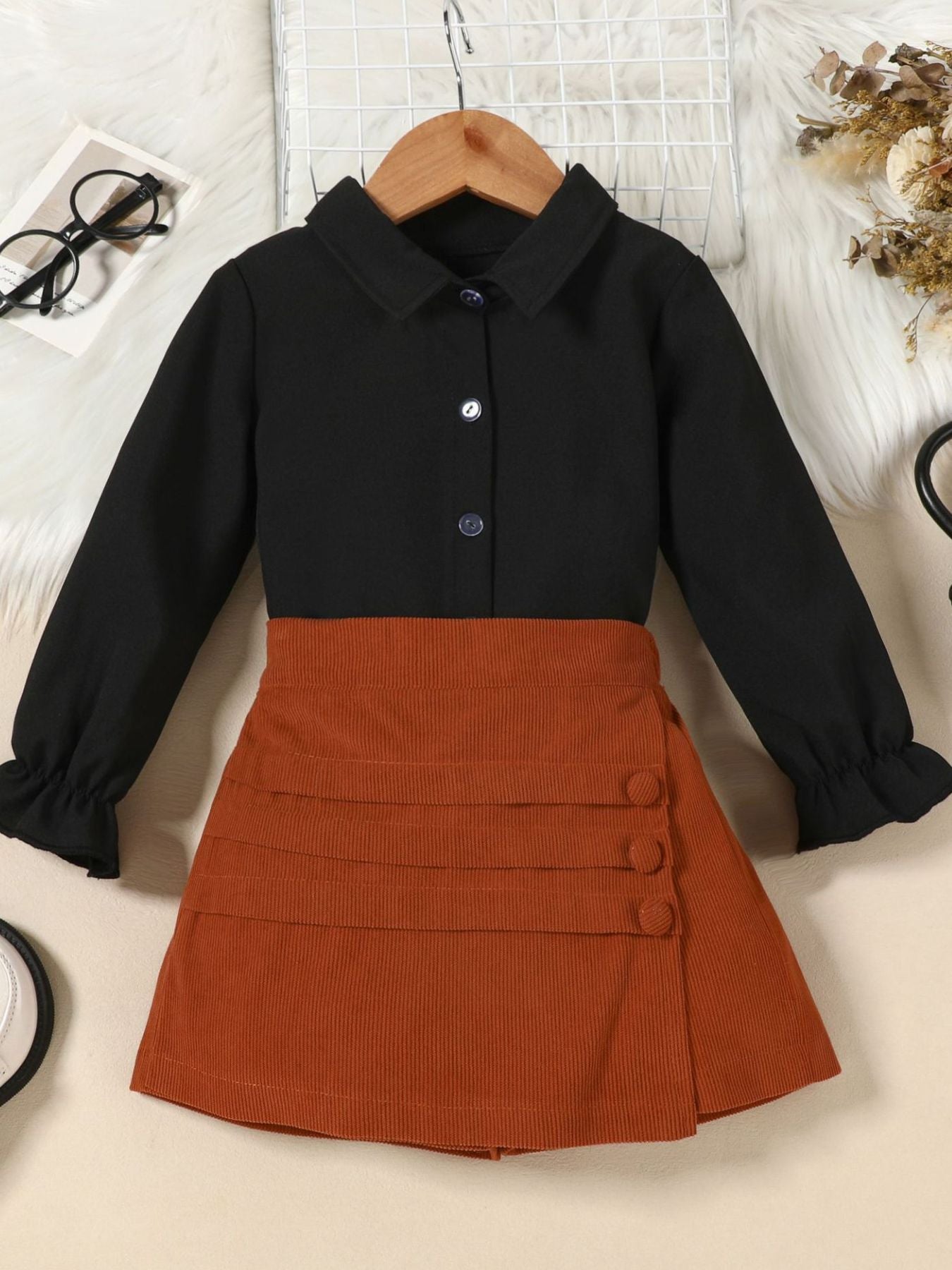 Children's Flounce Sleeve Shirt and Skort Set