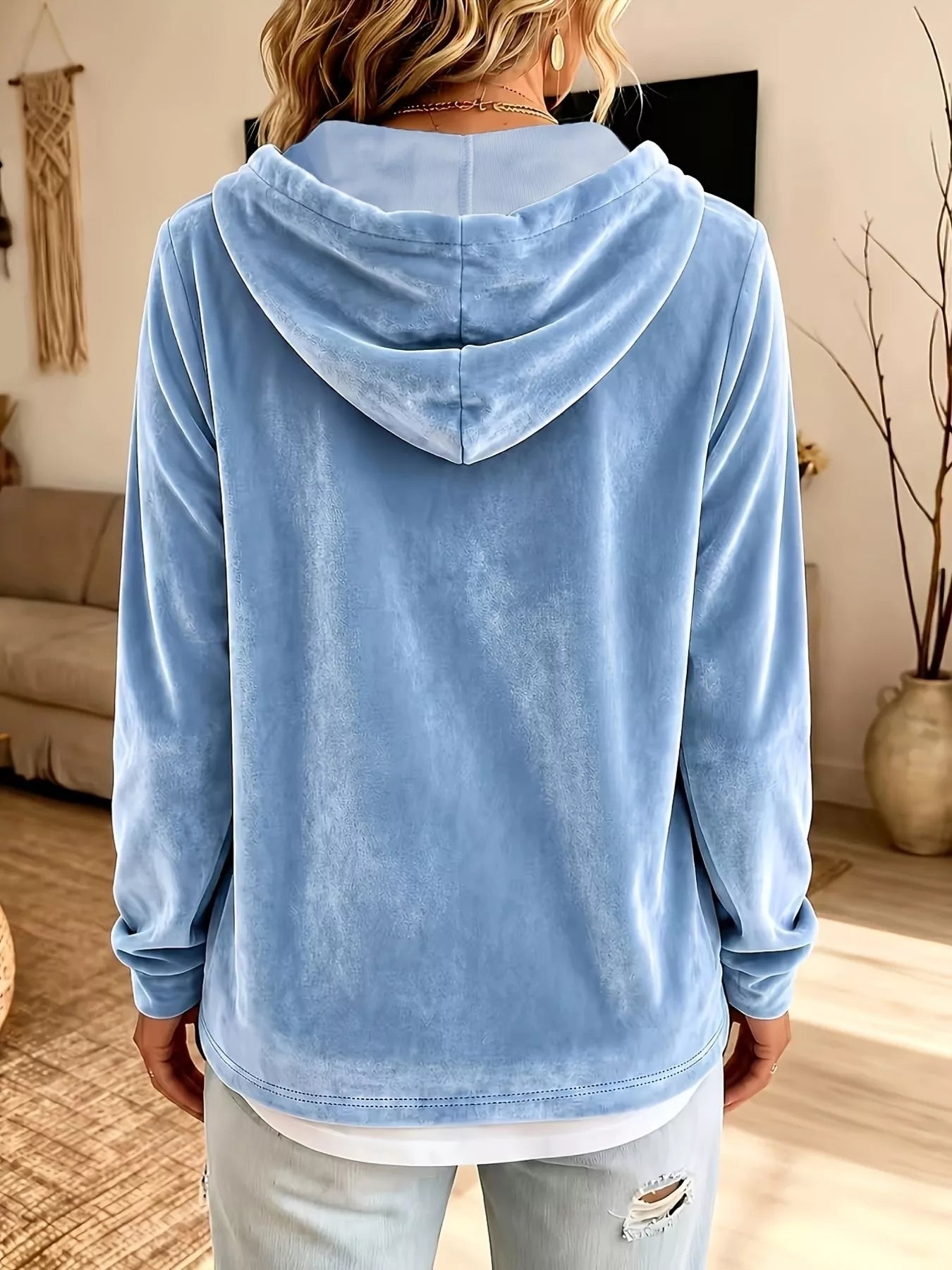 Full Size Drawstring Velvet Long Sleeve Hoodie Plus Size