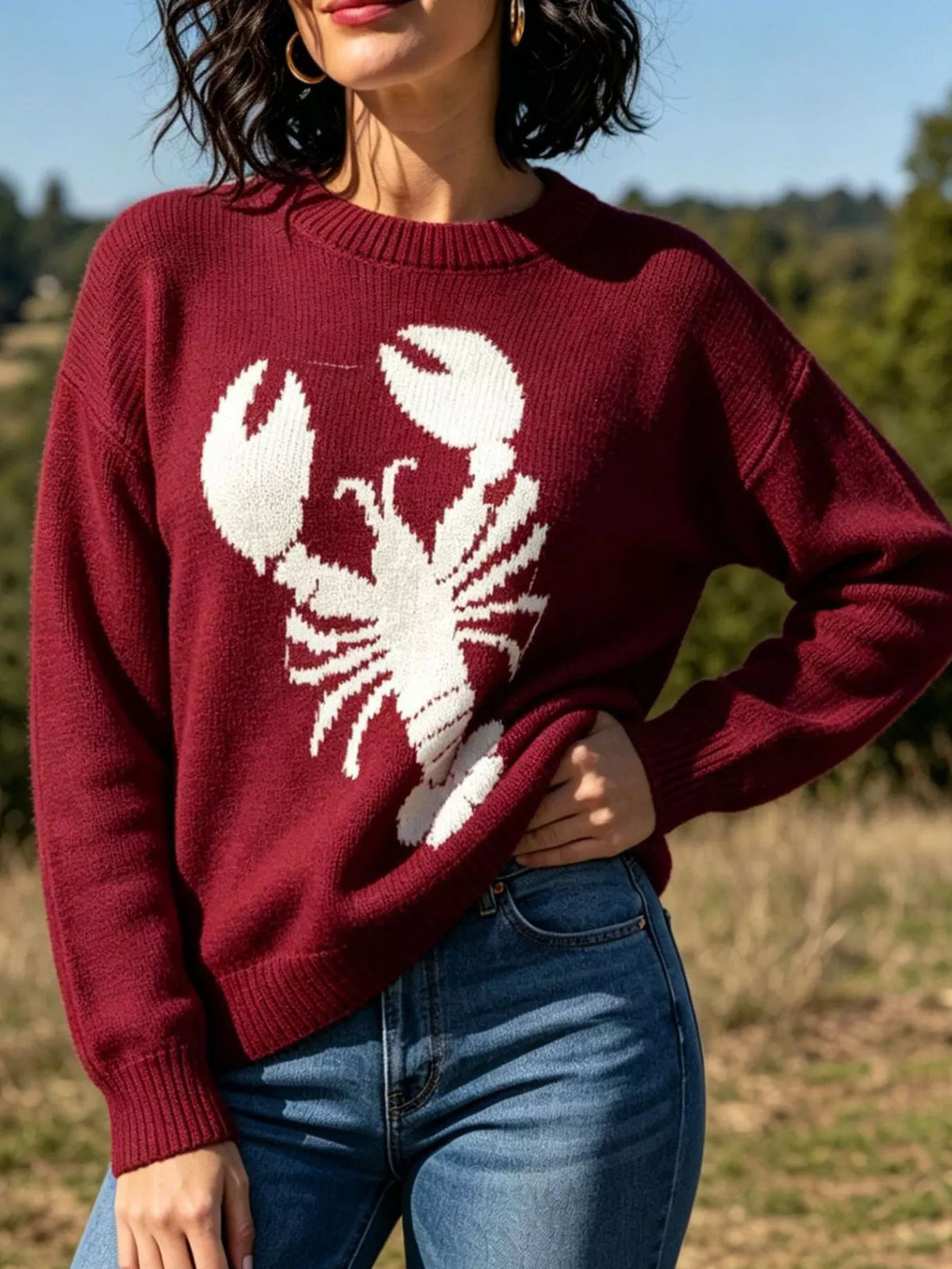 Lobster Graphic Crew Neck Sweater