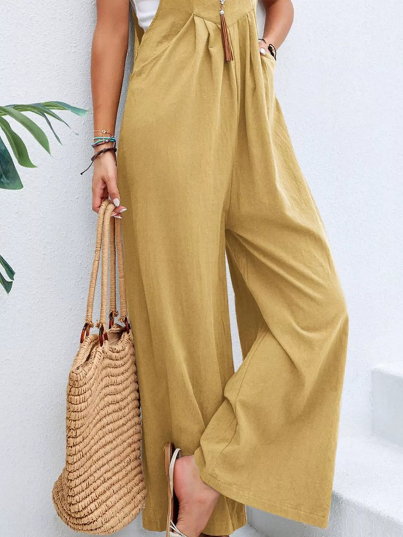 Full Size Casual Wide-Leg Overalls with Pockets Plus Size