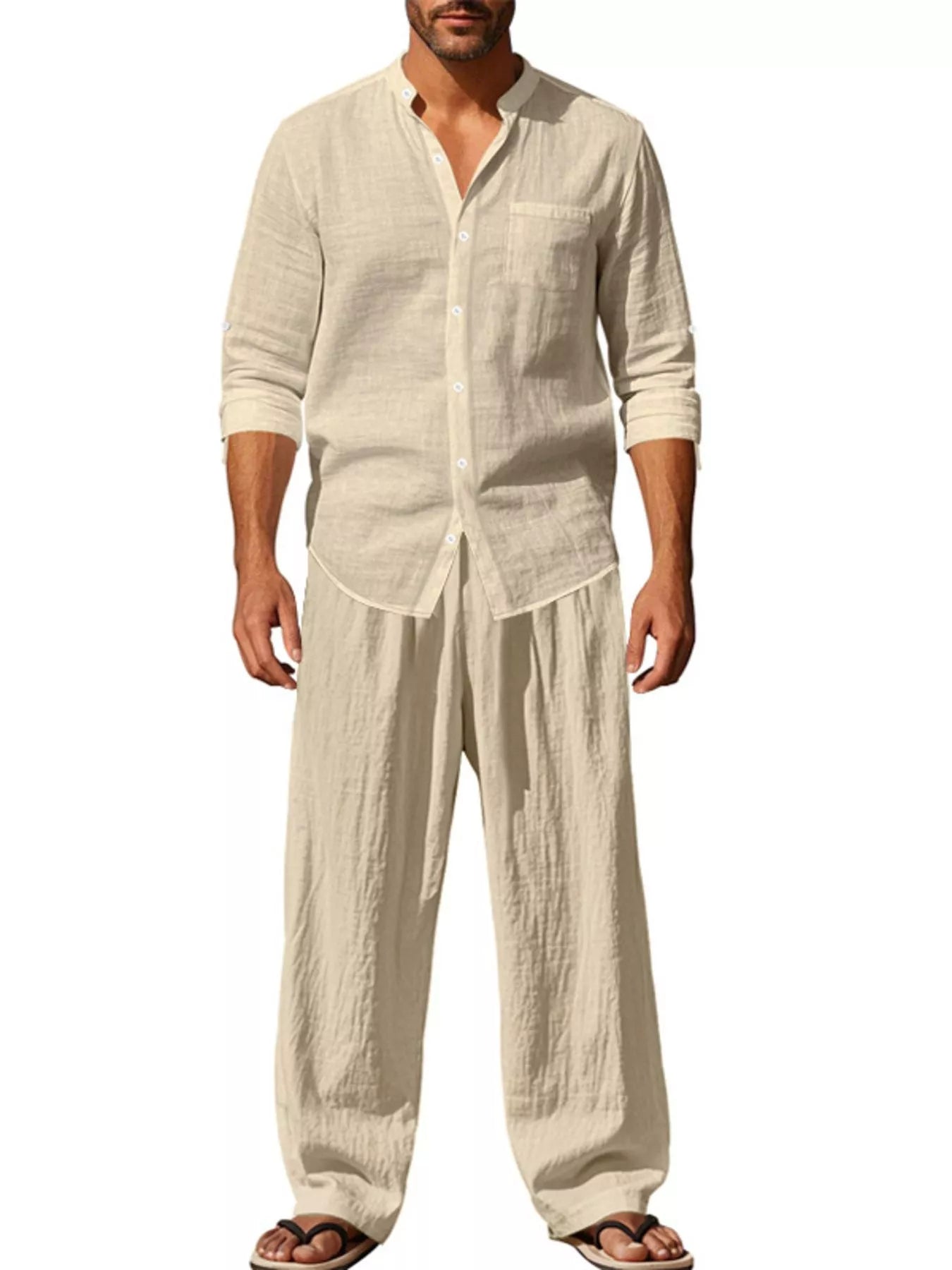 Men's Full Size Casual Button Up Shirt and Pants Plus Size