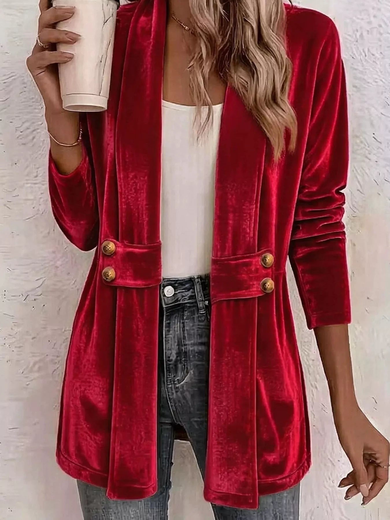 Full Size Velvet Open-Front Cardigan Plus Size
