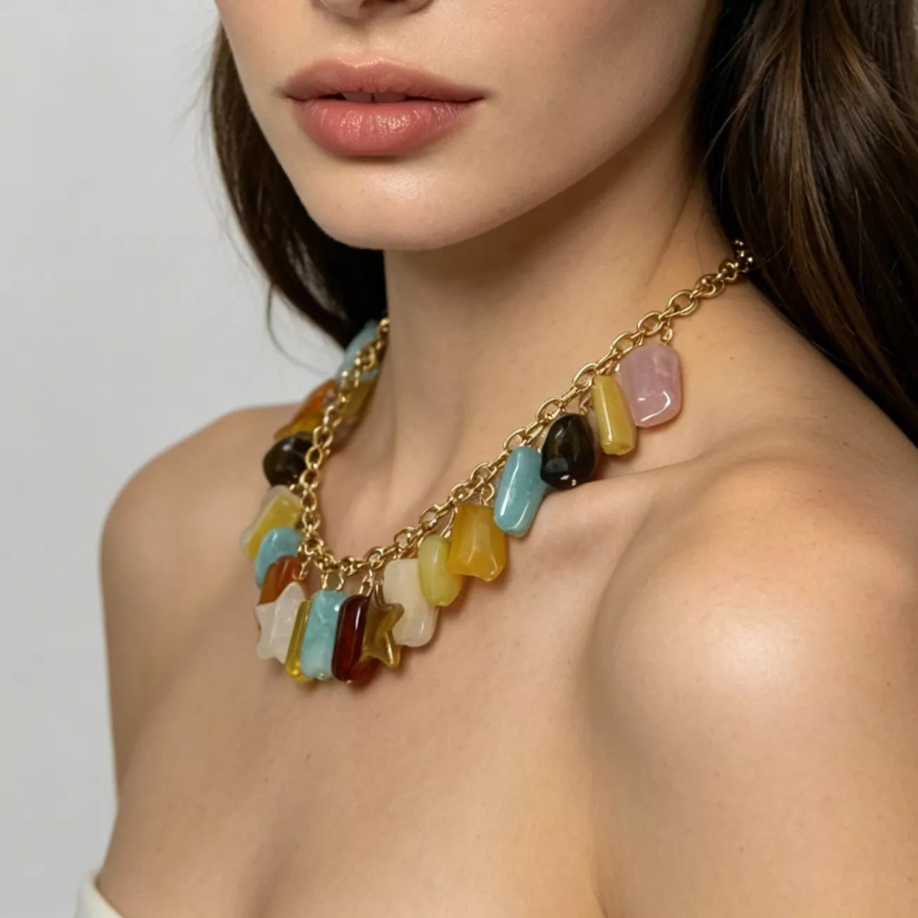 Bohemian Multi-Color Gemstone Charm Necklace