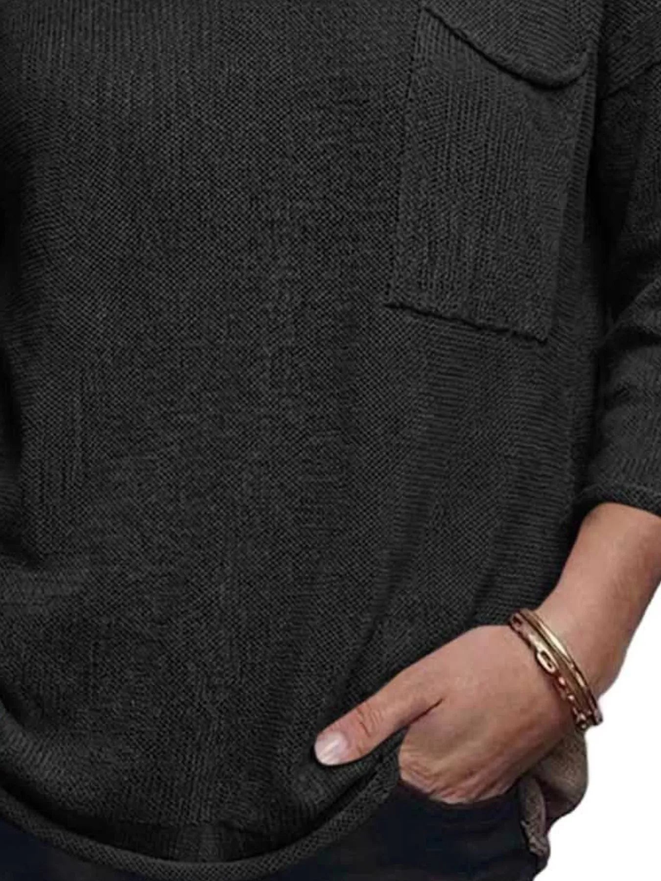 V-Neck Chest Pocket Knit Top