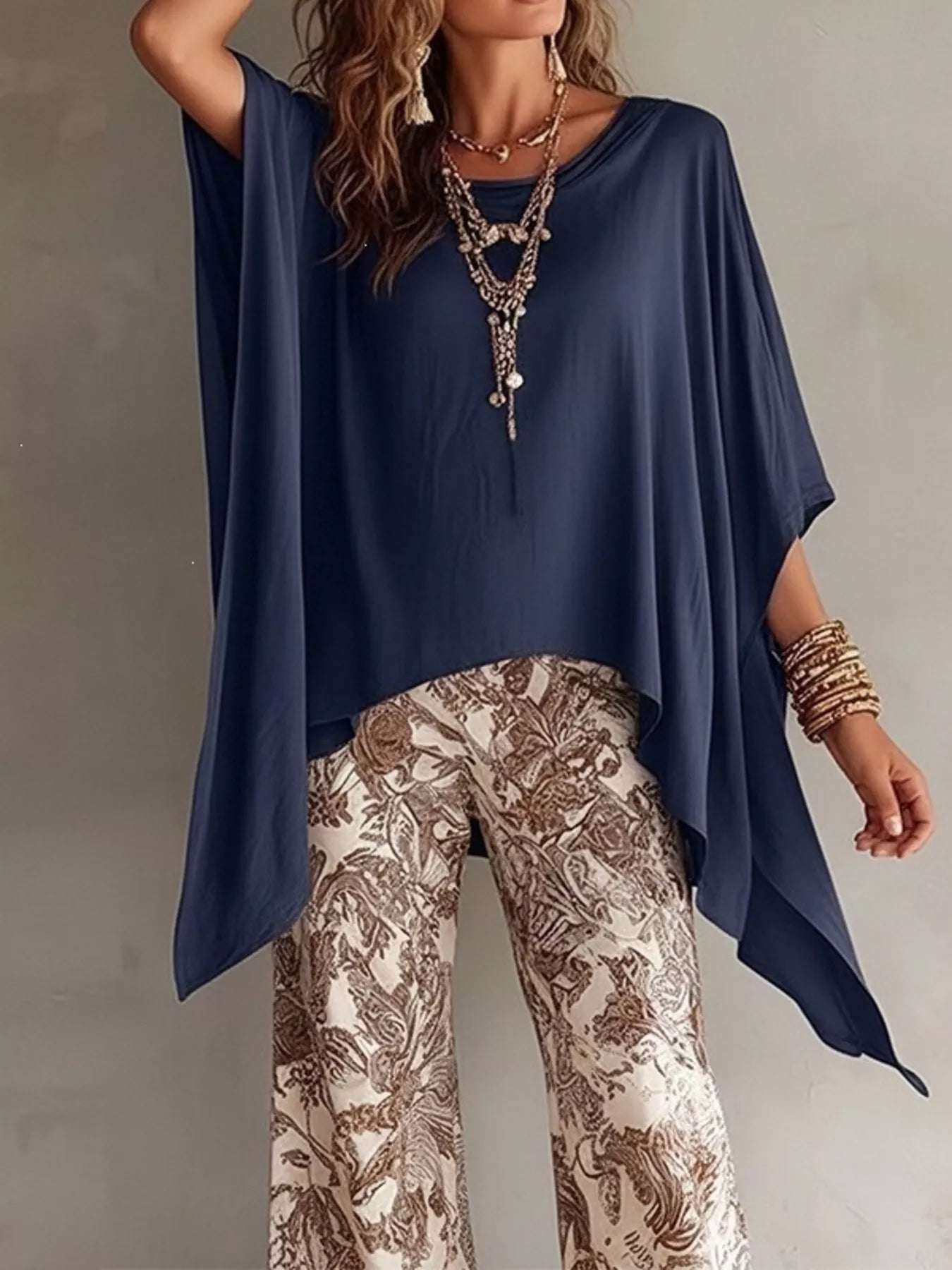 Full Size Oversized Batwing Sleeve Flowy Top Plus Size