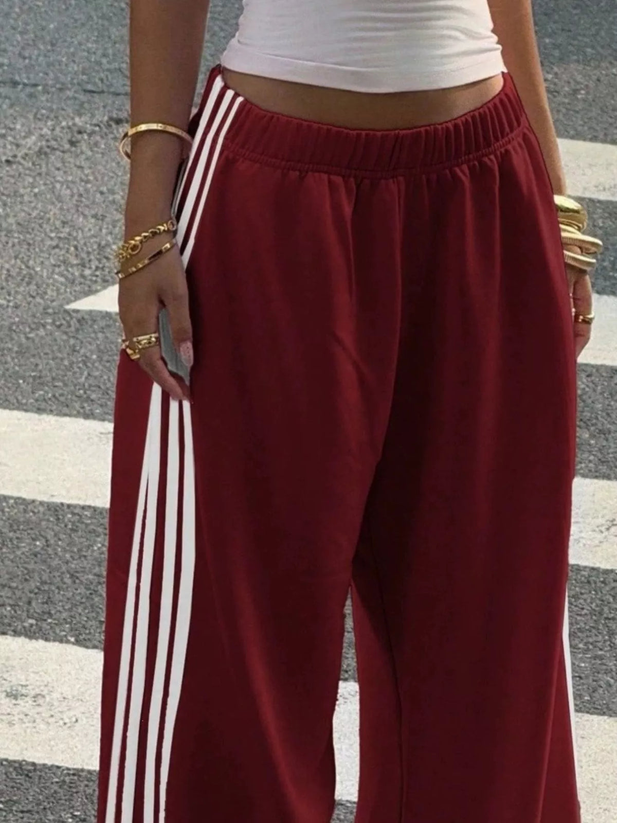 High-Waisted Wide-Leg Track Pants with Side Stripes