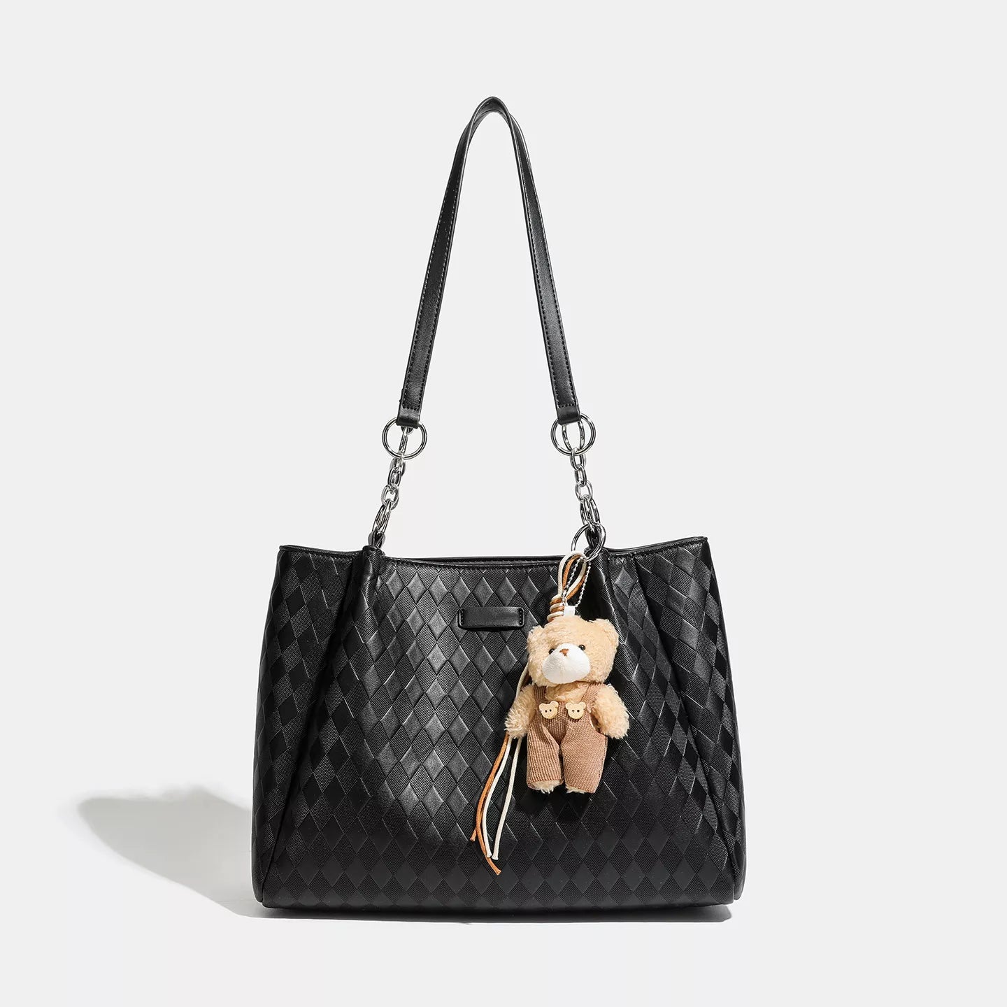 Bear Charm Leather Tote Bag