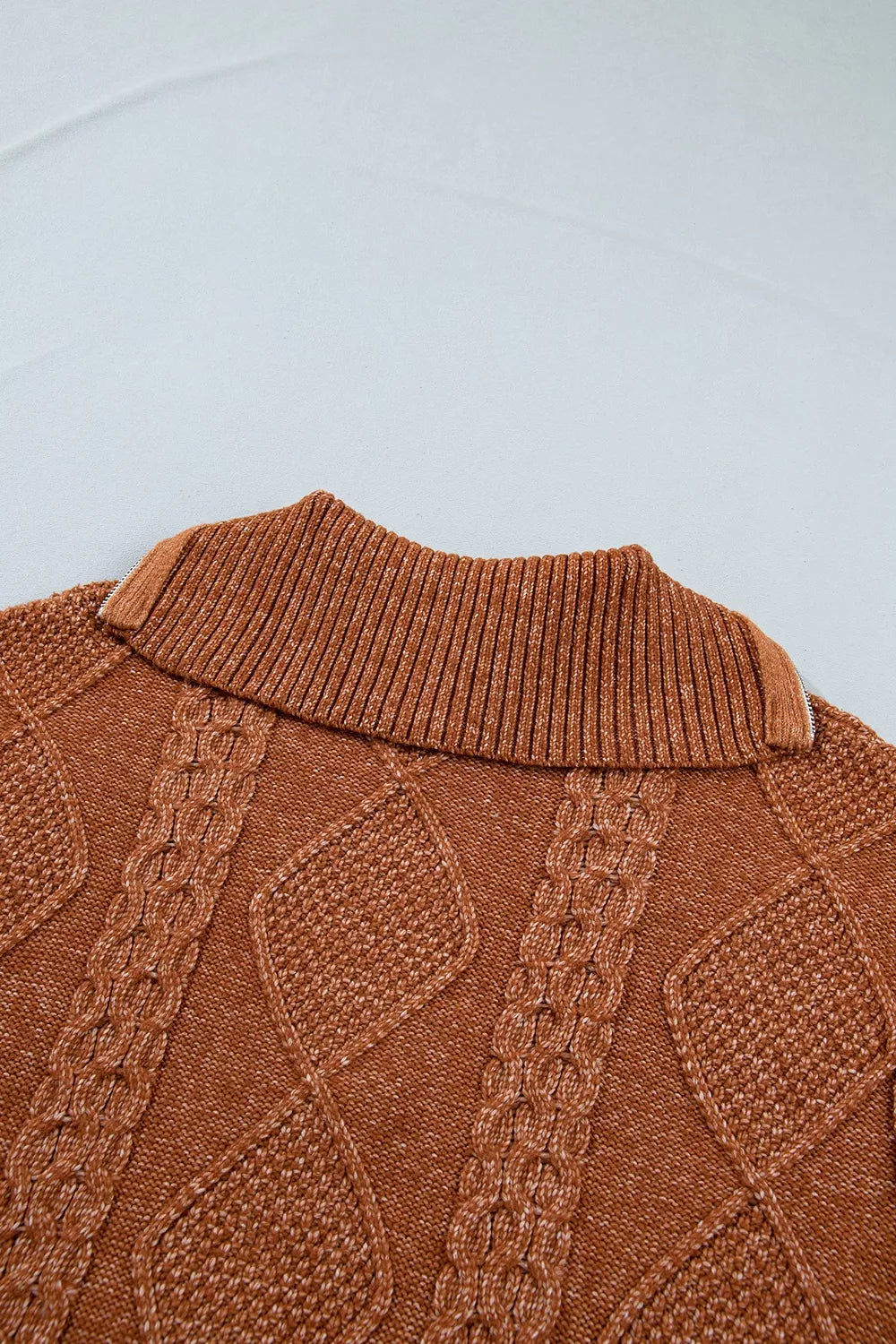 Zip-Up Cable Knit Drop Shoulder Sweater Dress