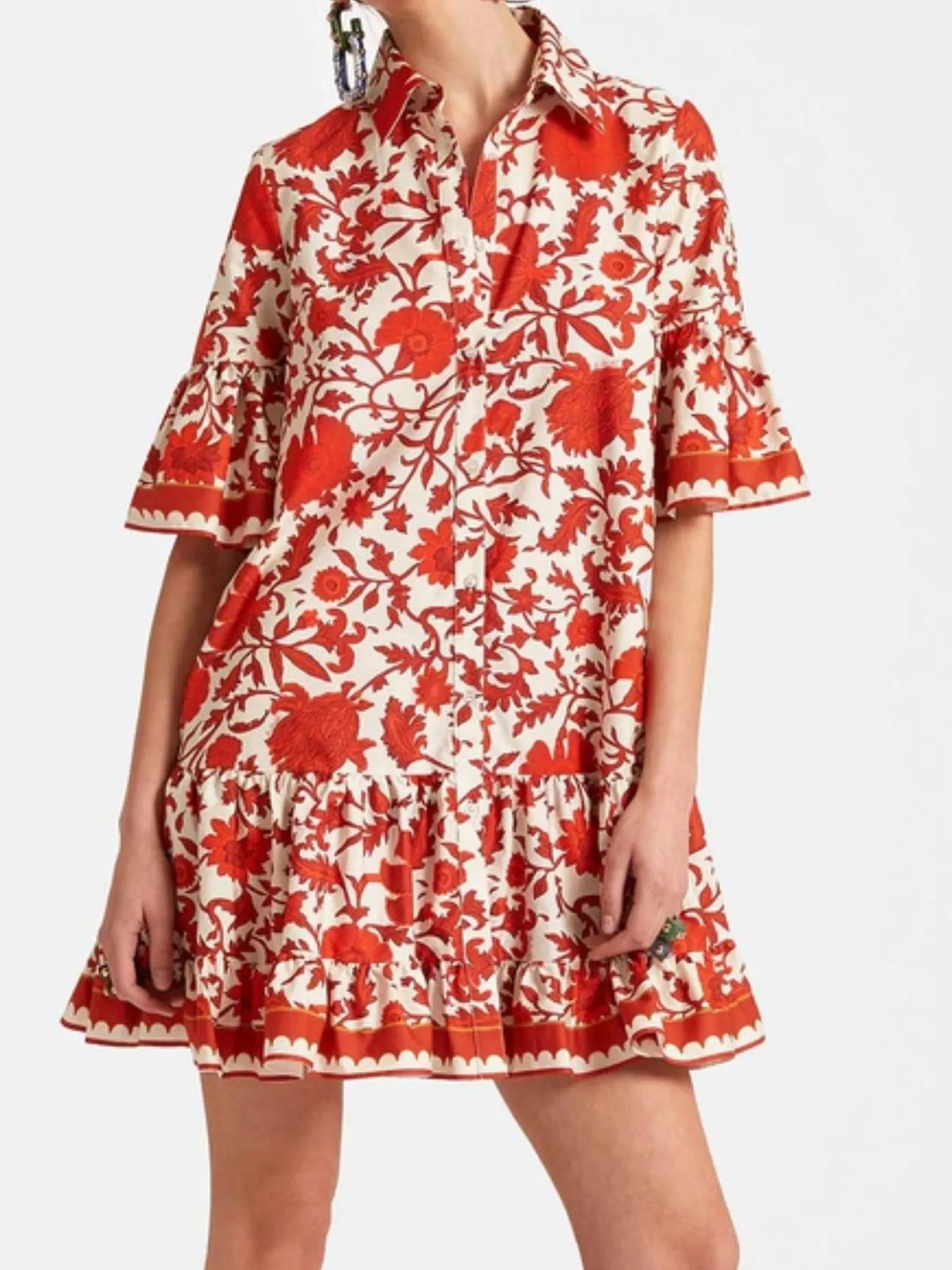 Floral Print Ruffle Sleeve Mini Dress