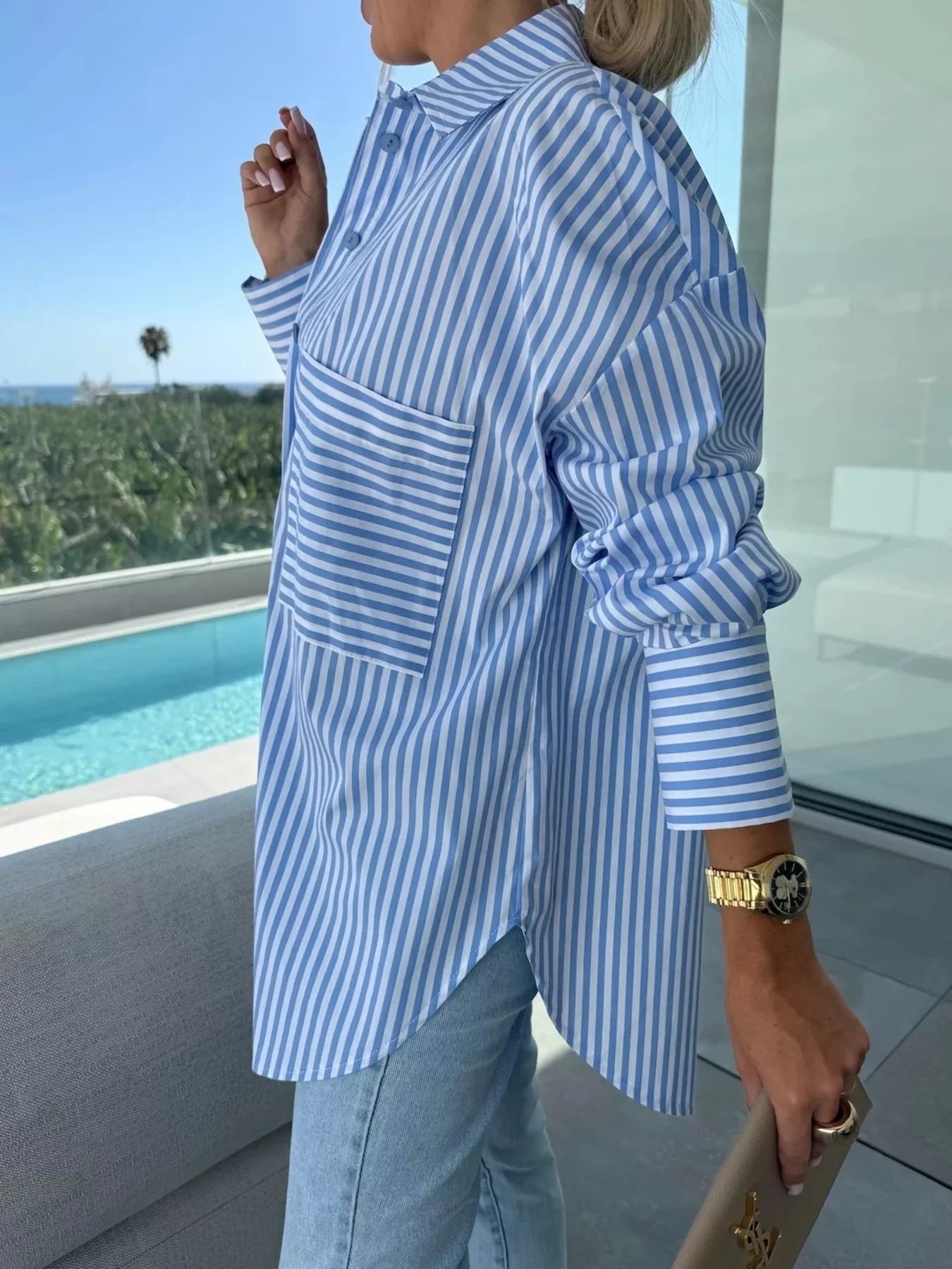 Striped Button Up Long Sleeve Shirt