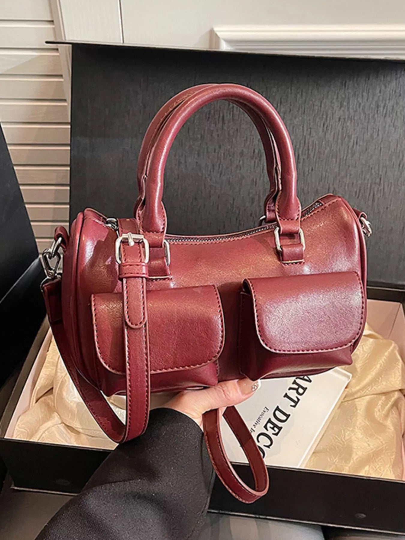 PU Leather Vintage Boston Handbag
