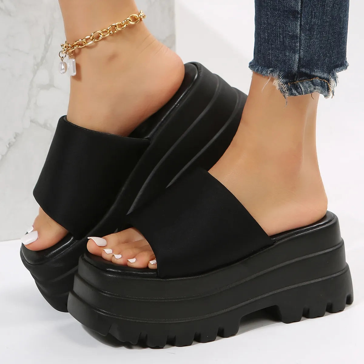 Open Toe Platform Slide Sandals