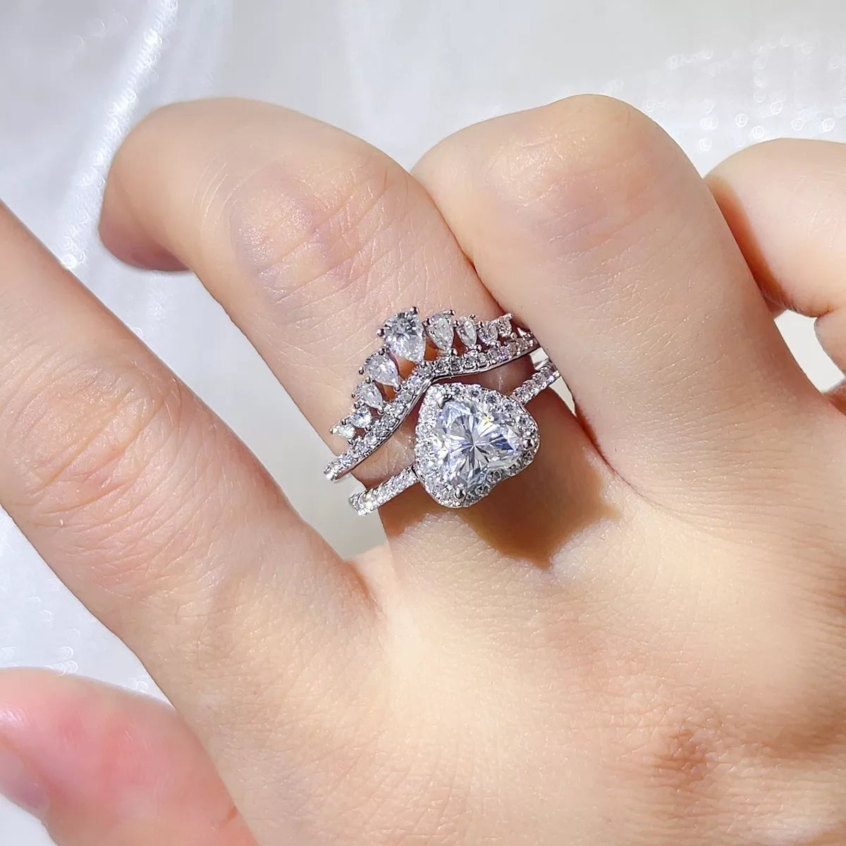 2 Carat 925 Sterling Silver Moissanite Ring Set