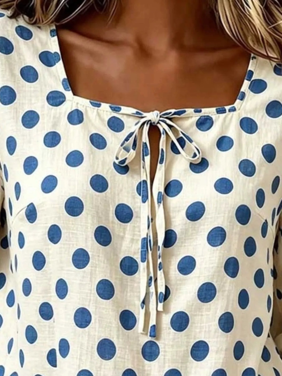Full Size Square Neck Polka Dot Blouse Plus Size