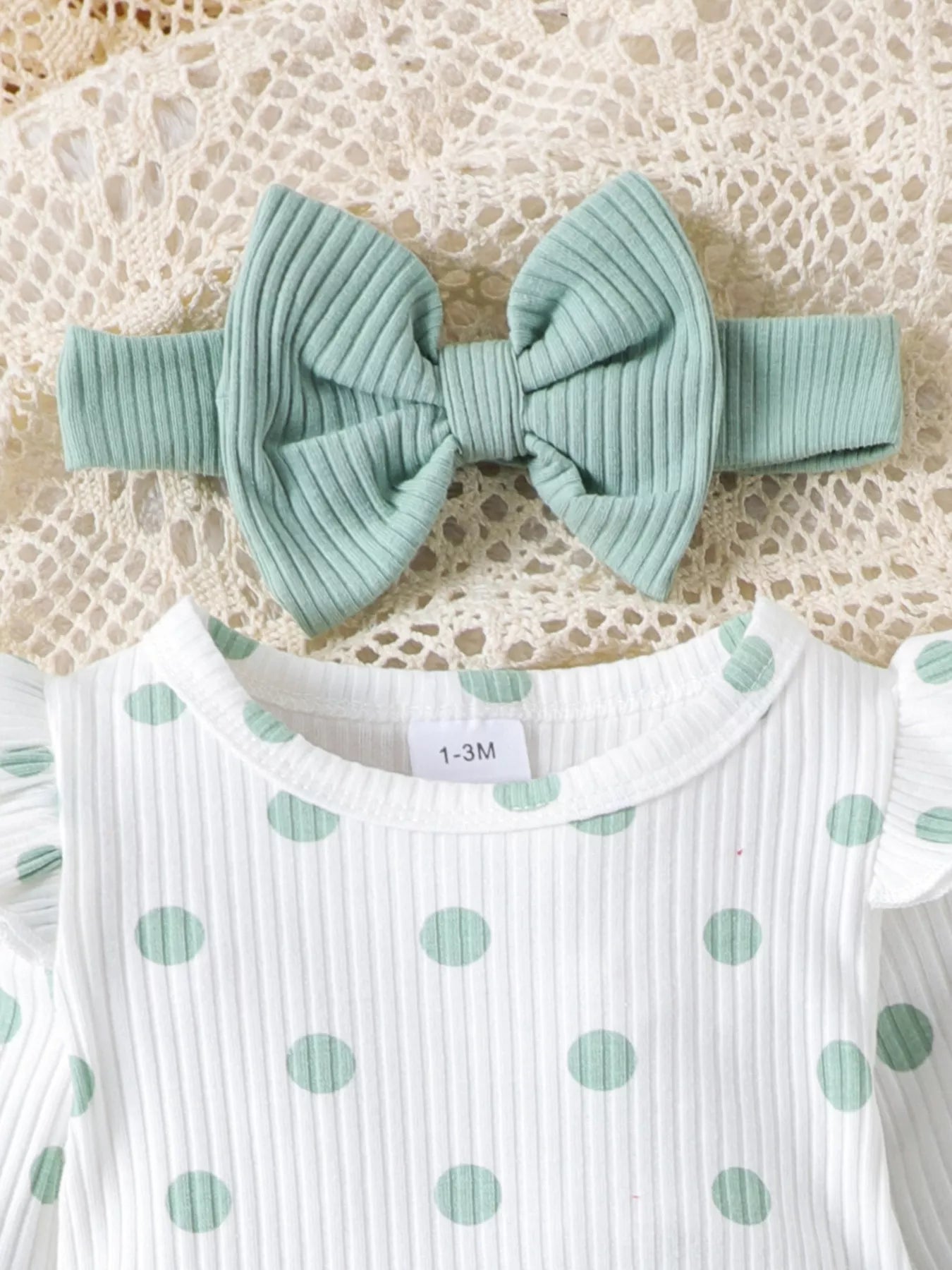 Children's Ruffled Polka Dot Bodysuit and Pants Set with Headband