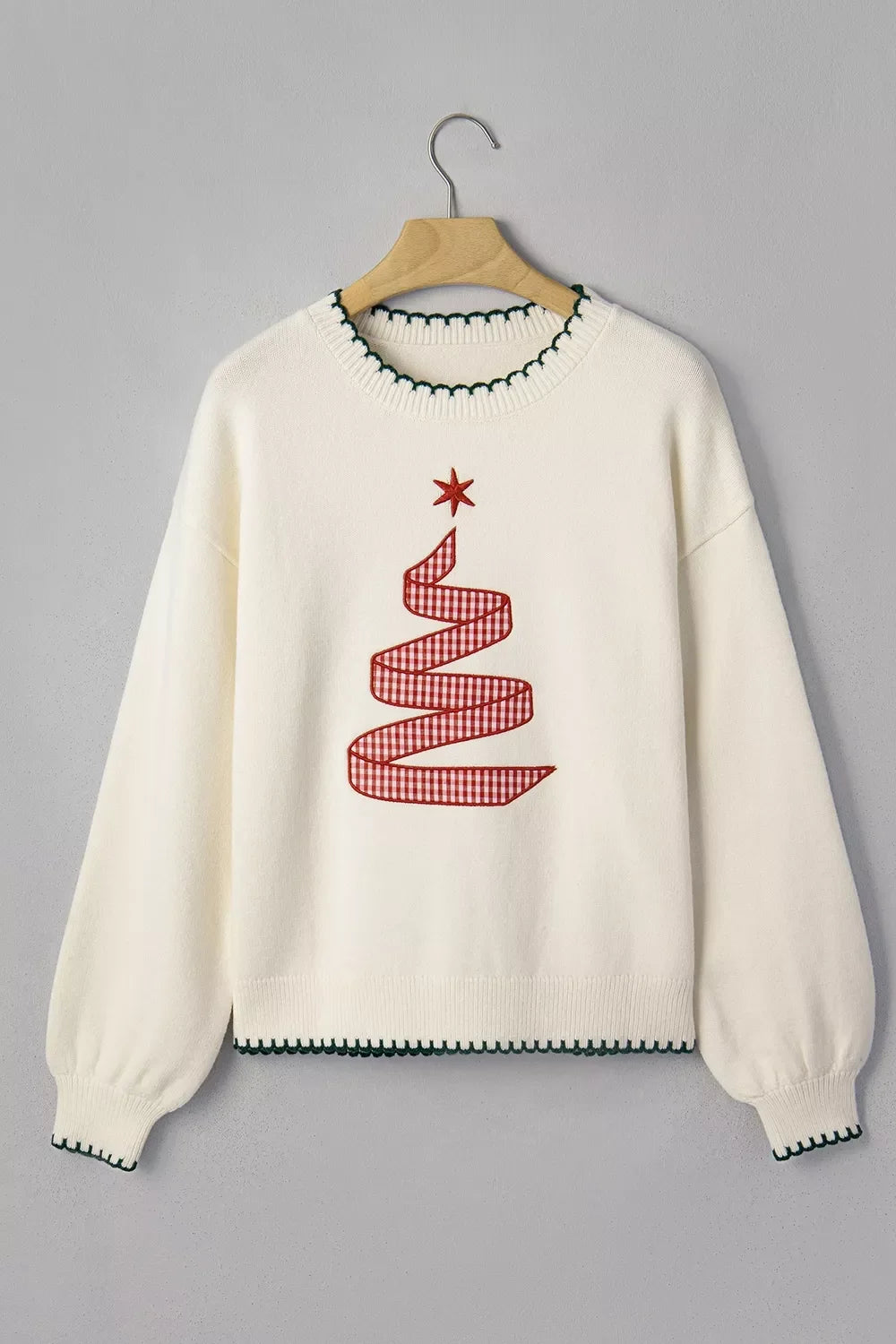 Stitched Detail Christmas Tree Holiday Casual Sweater