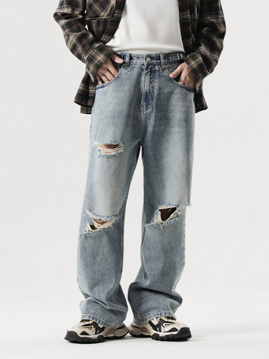 Men's Distressed Wide Leg Baggy Jeans