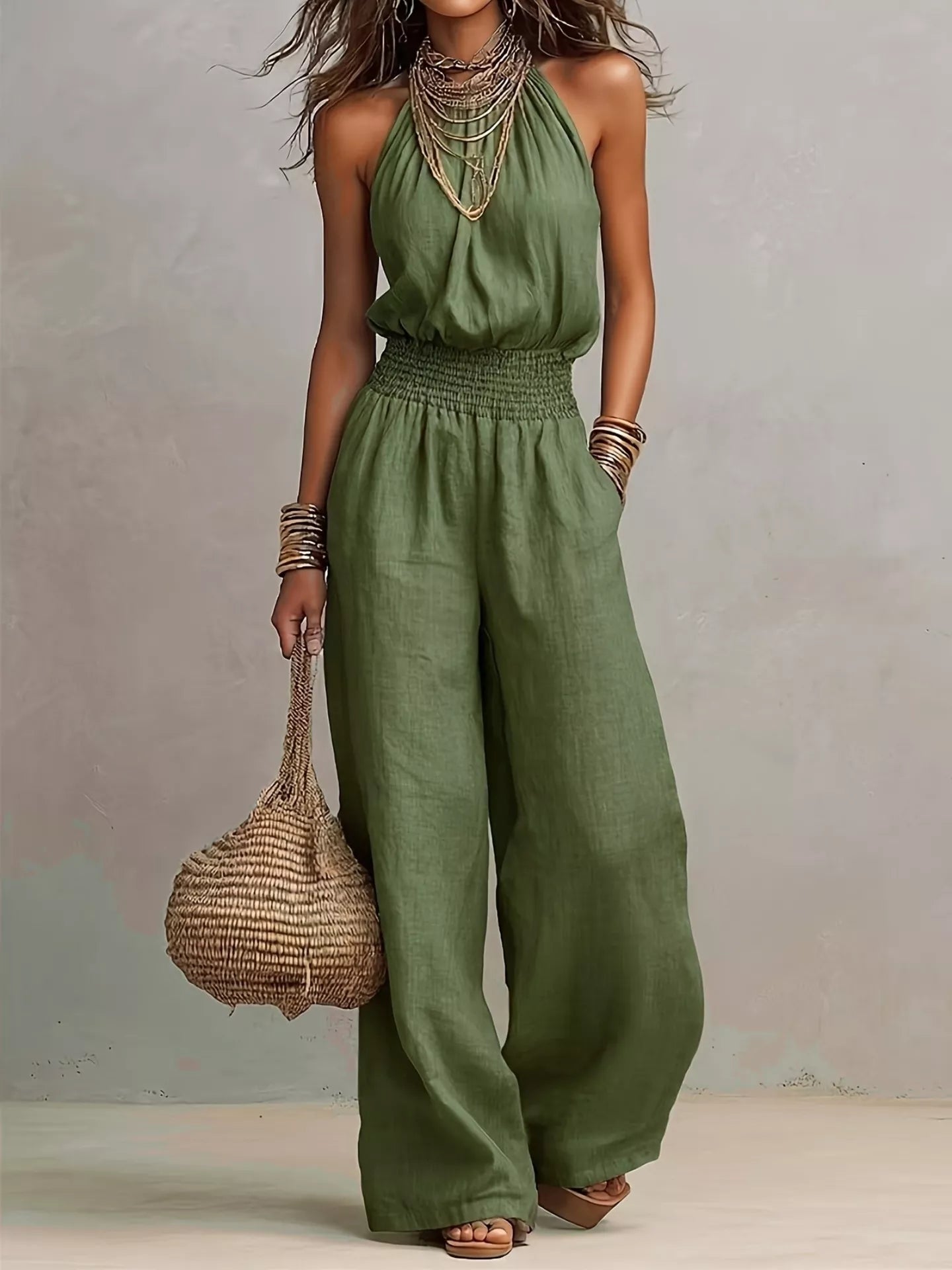 Elegant Halter Neck Wide-Leg Jumpsuit