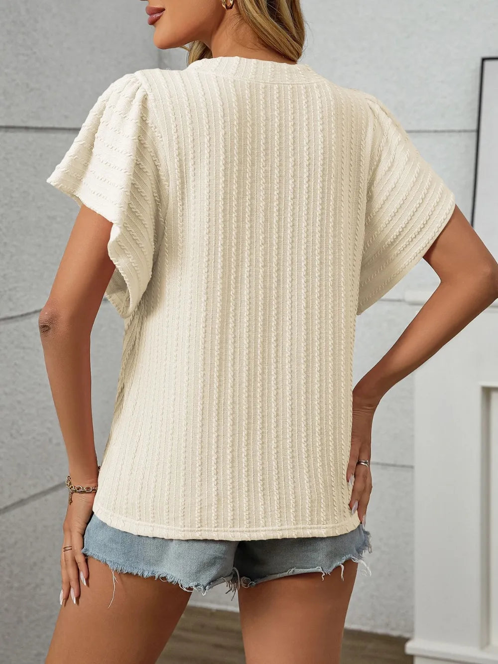 Textured Round Neck Short Sleeve Top