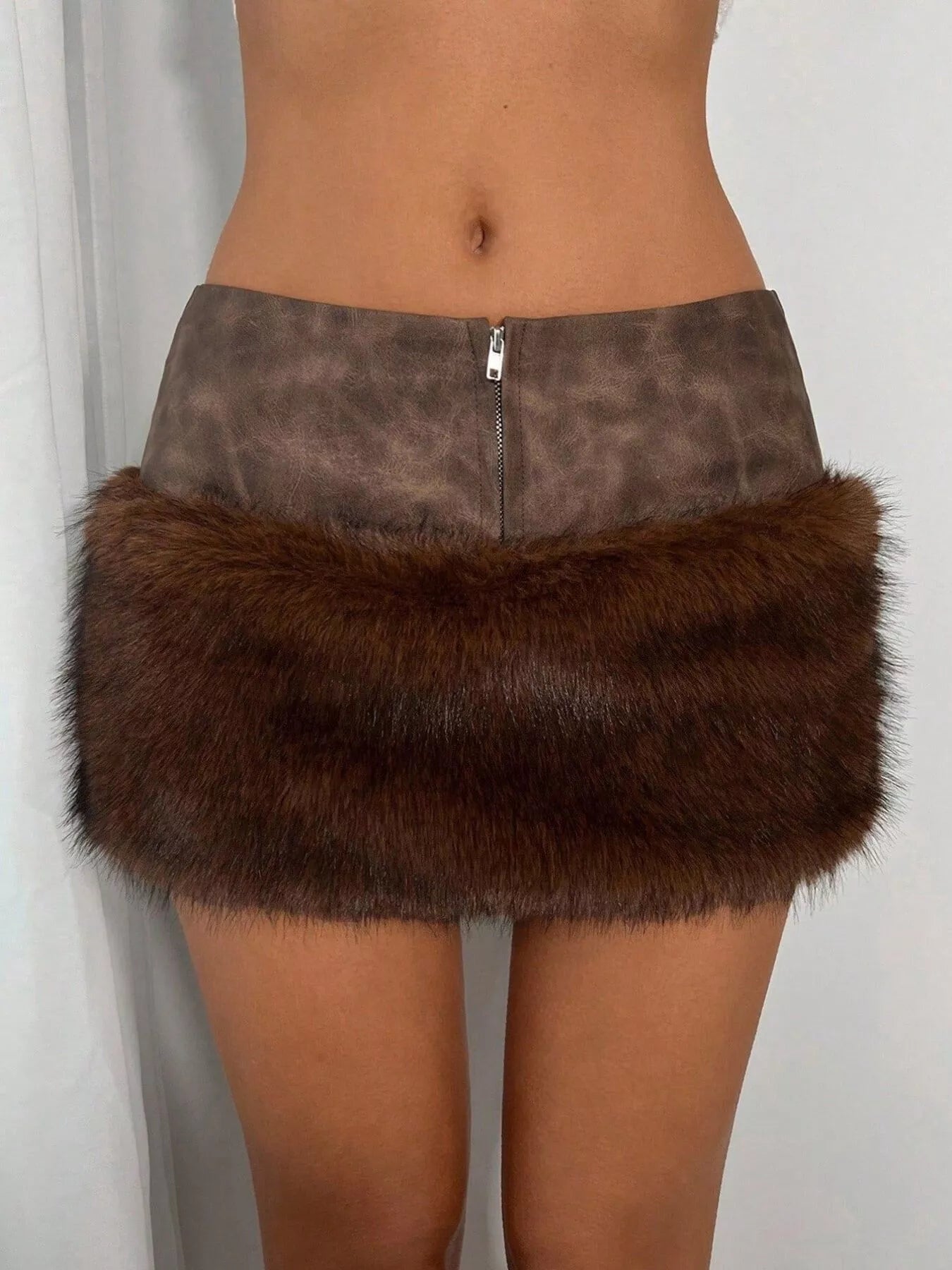 Faux Fur Trim Mini Skirt