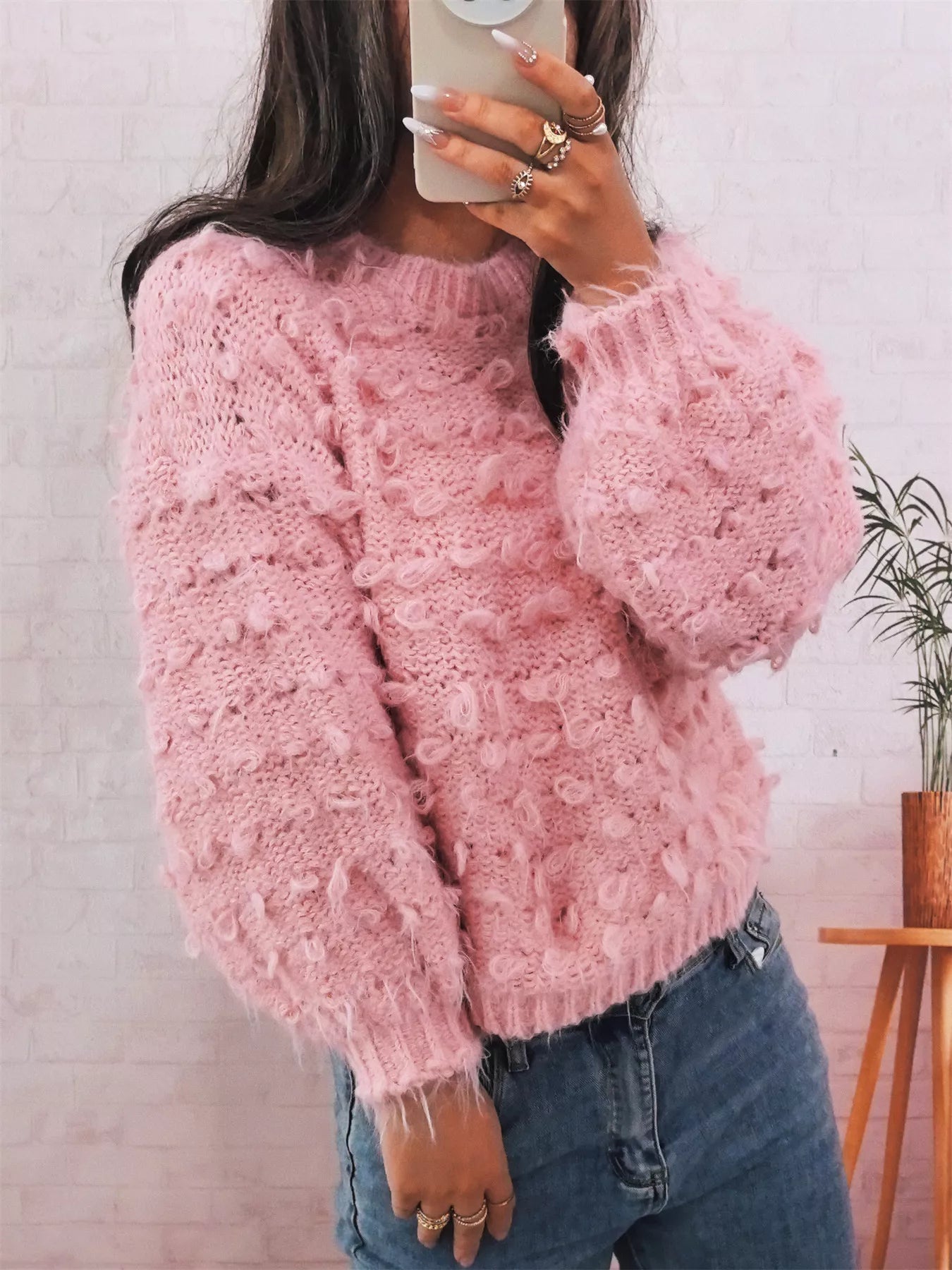 Chunky Round Neck Long Sleeve Sweater