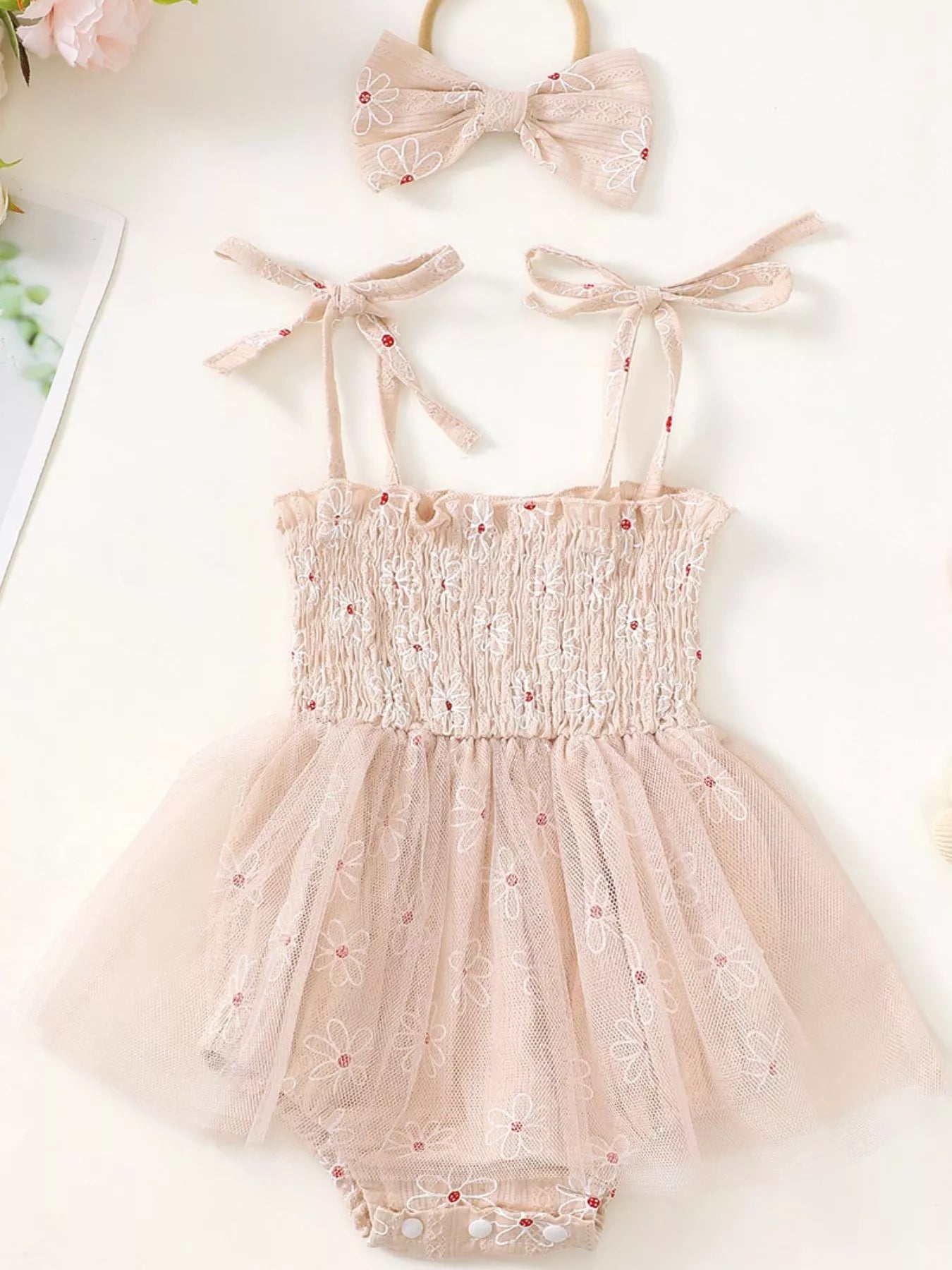 Children's Smocked Bodice Tulle Dress with Headband