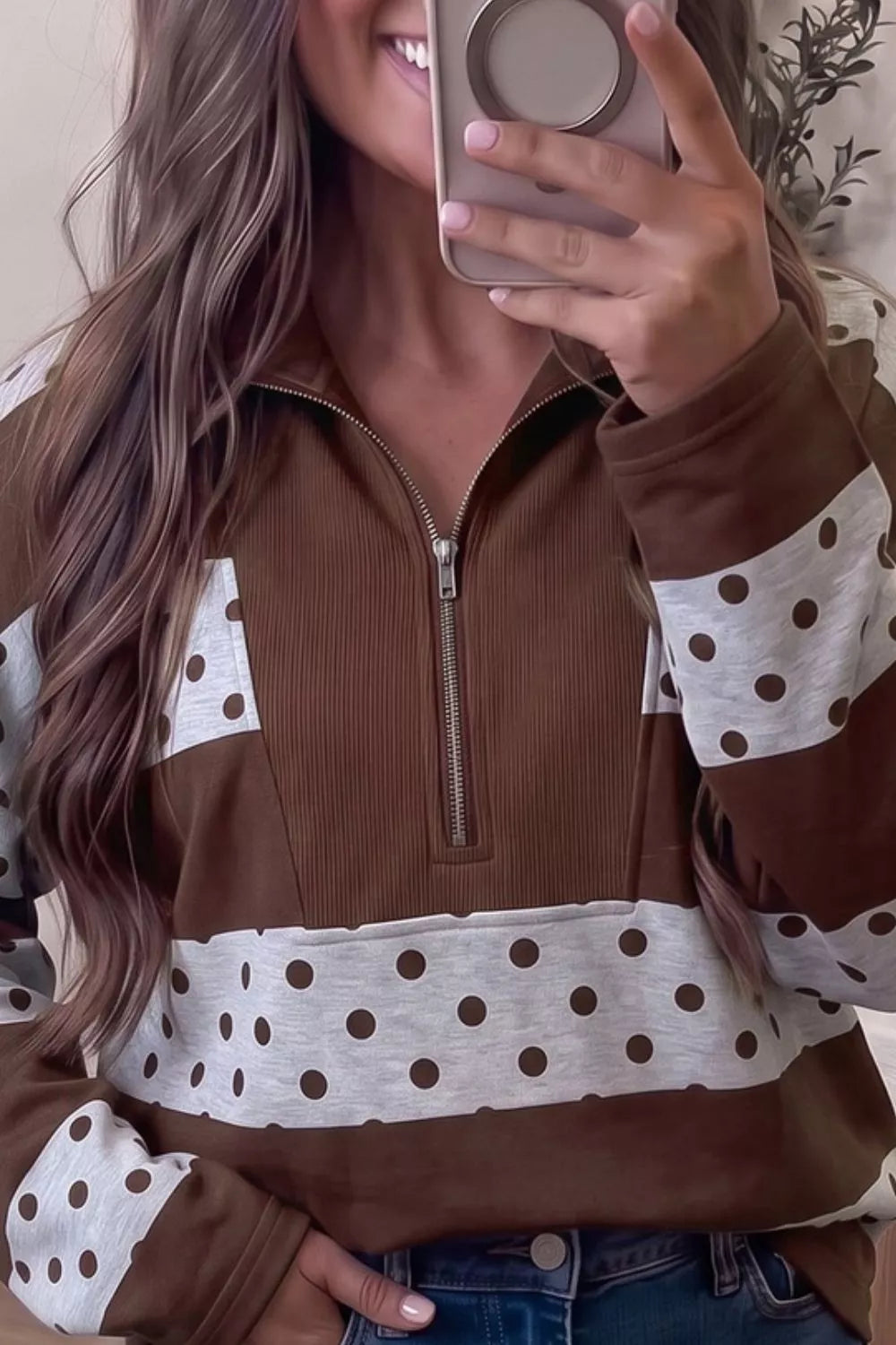 Half Zip Polka Dot Sweatshirt