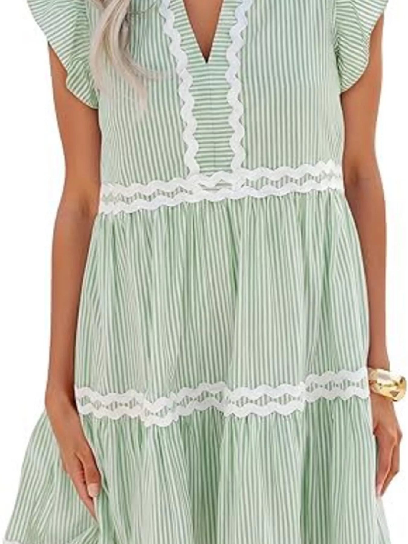 Striped Ruffle Sleeve Tiered Dress