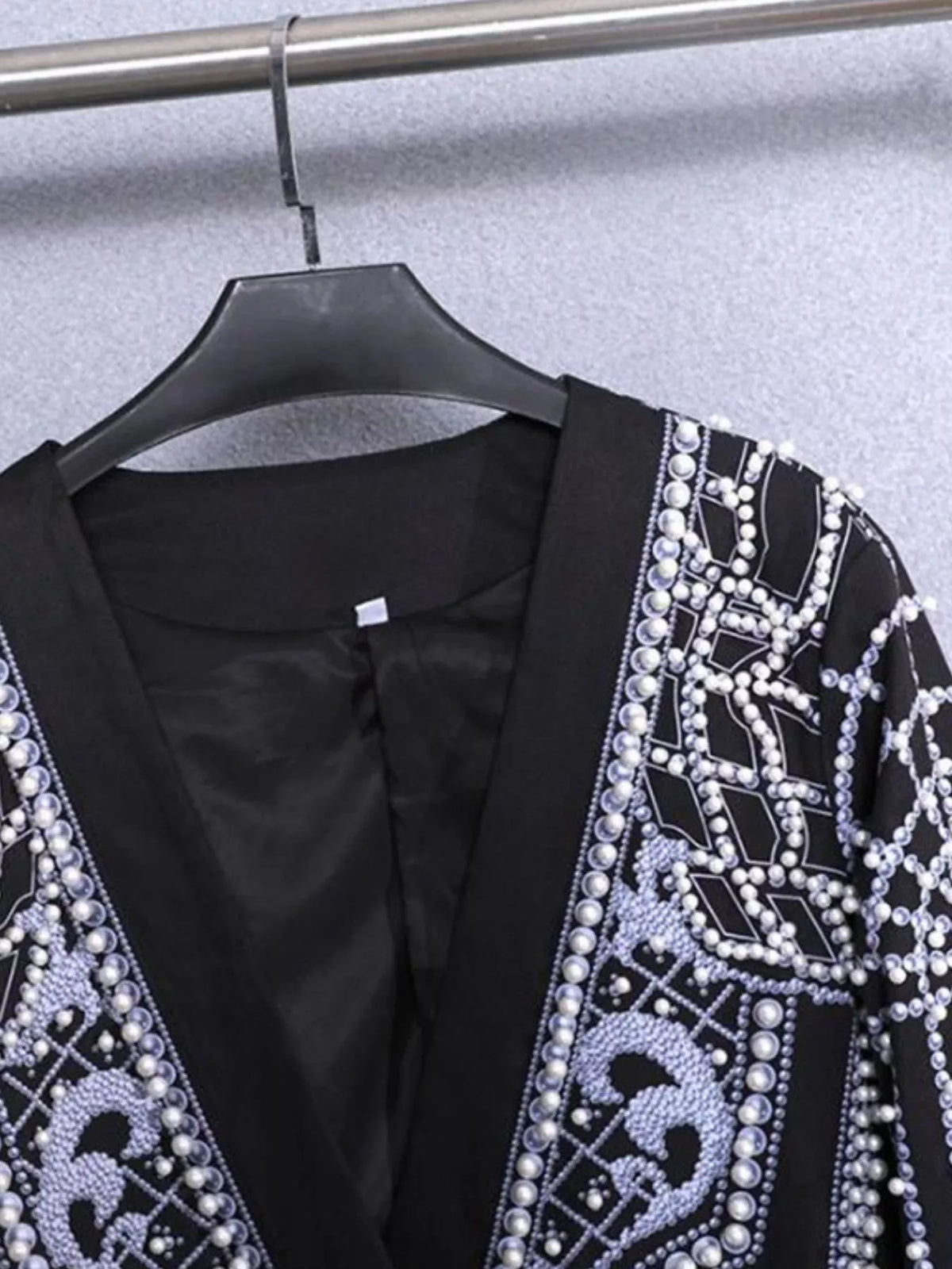 Full Size Embellished Pearl One-Button Blazer Plus Size