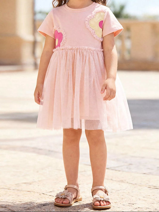 Children's Flower Round Neck Tulle Dress