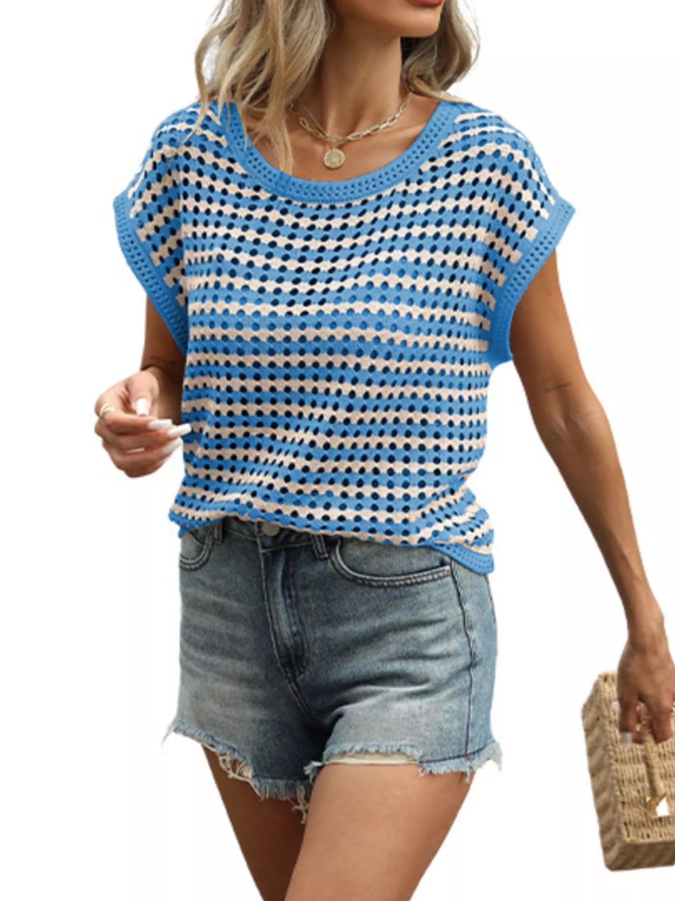 Striped Hollow Out Knit Top