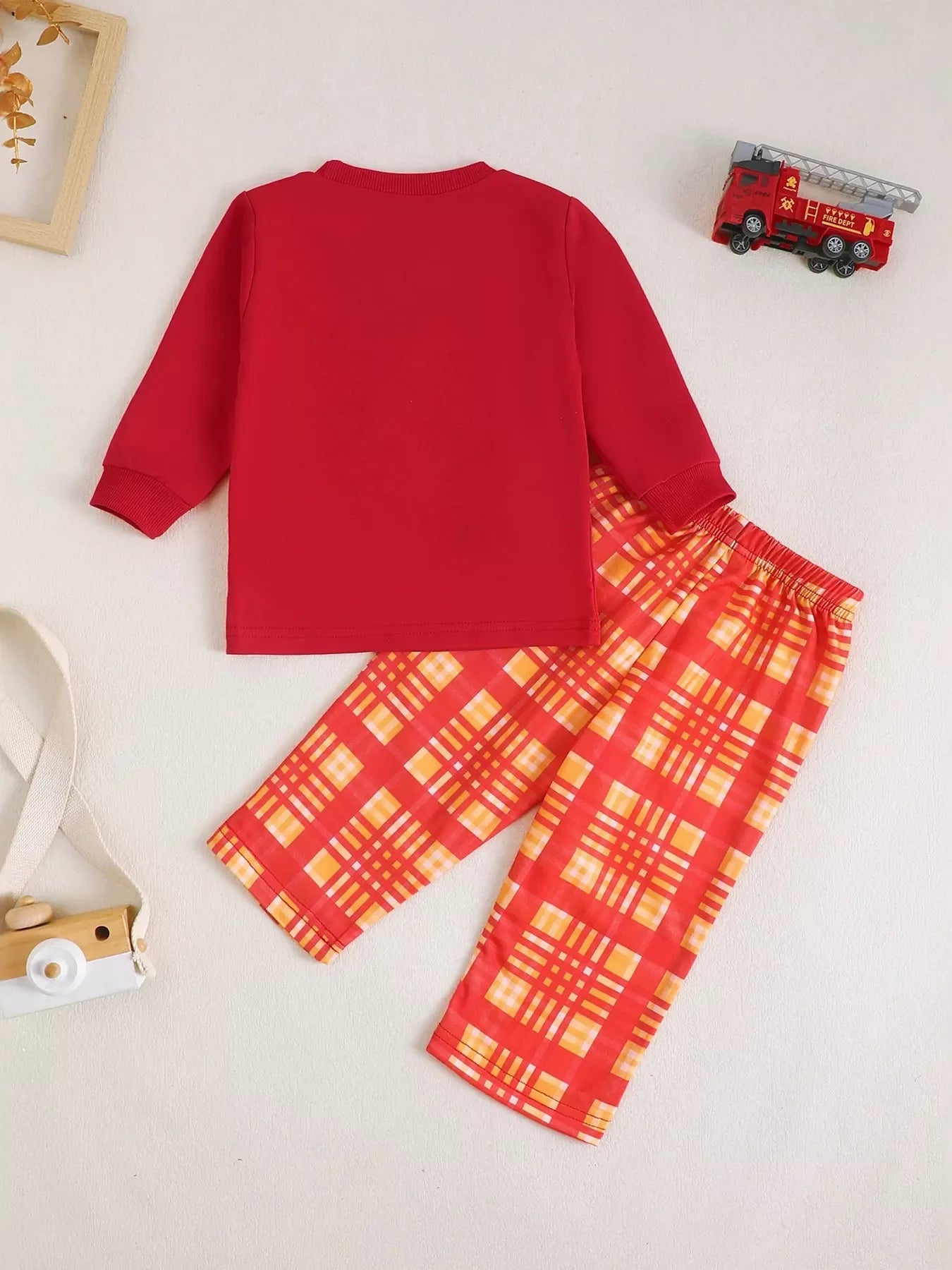 Children's Fire Truck Embroidered Top and Pants Set