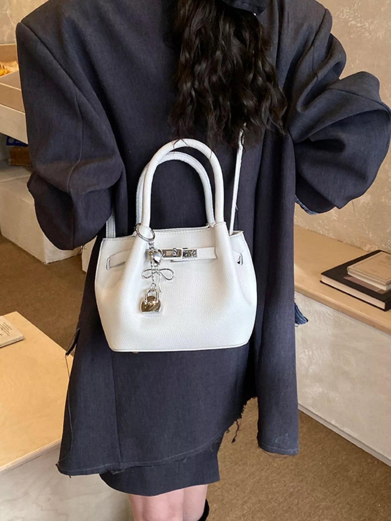 Leather Crossbody Bag with Lock Detail