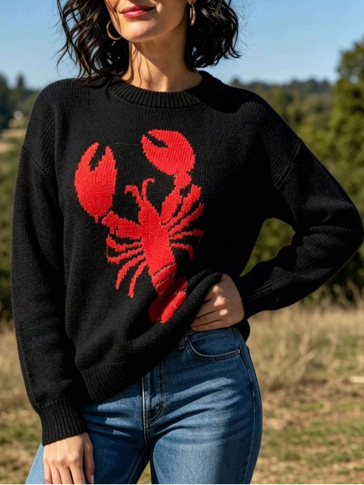 Lobster Graphic Crew Neck Sweater