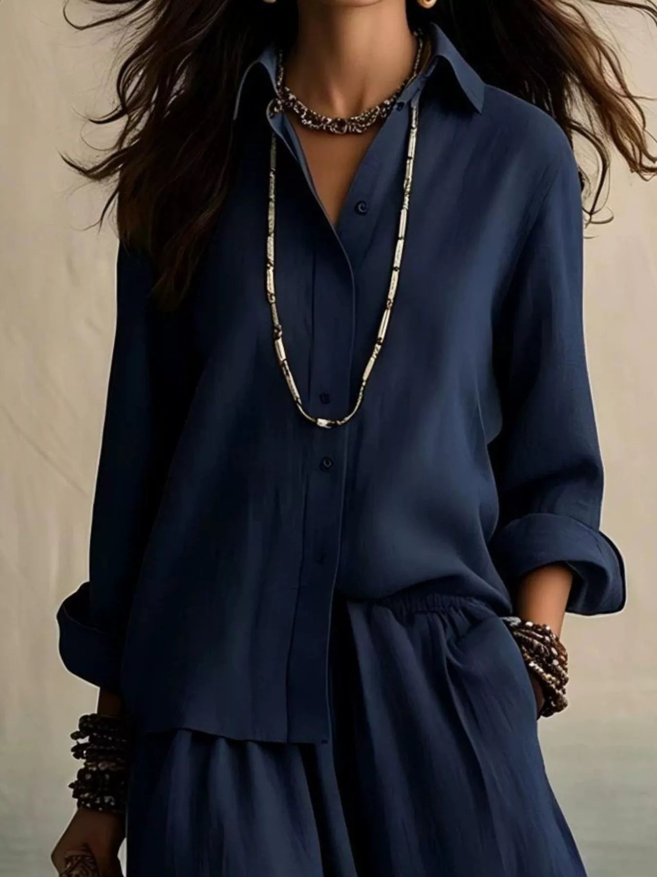 Full Size Button Up Shirt and Wide-Leg Pants Set Plus Size