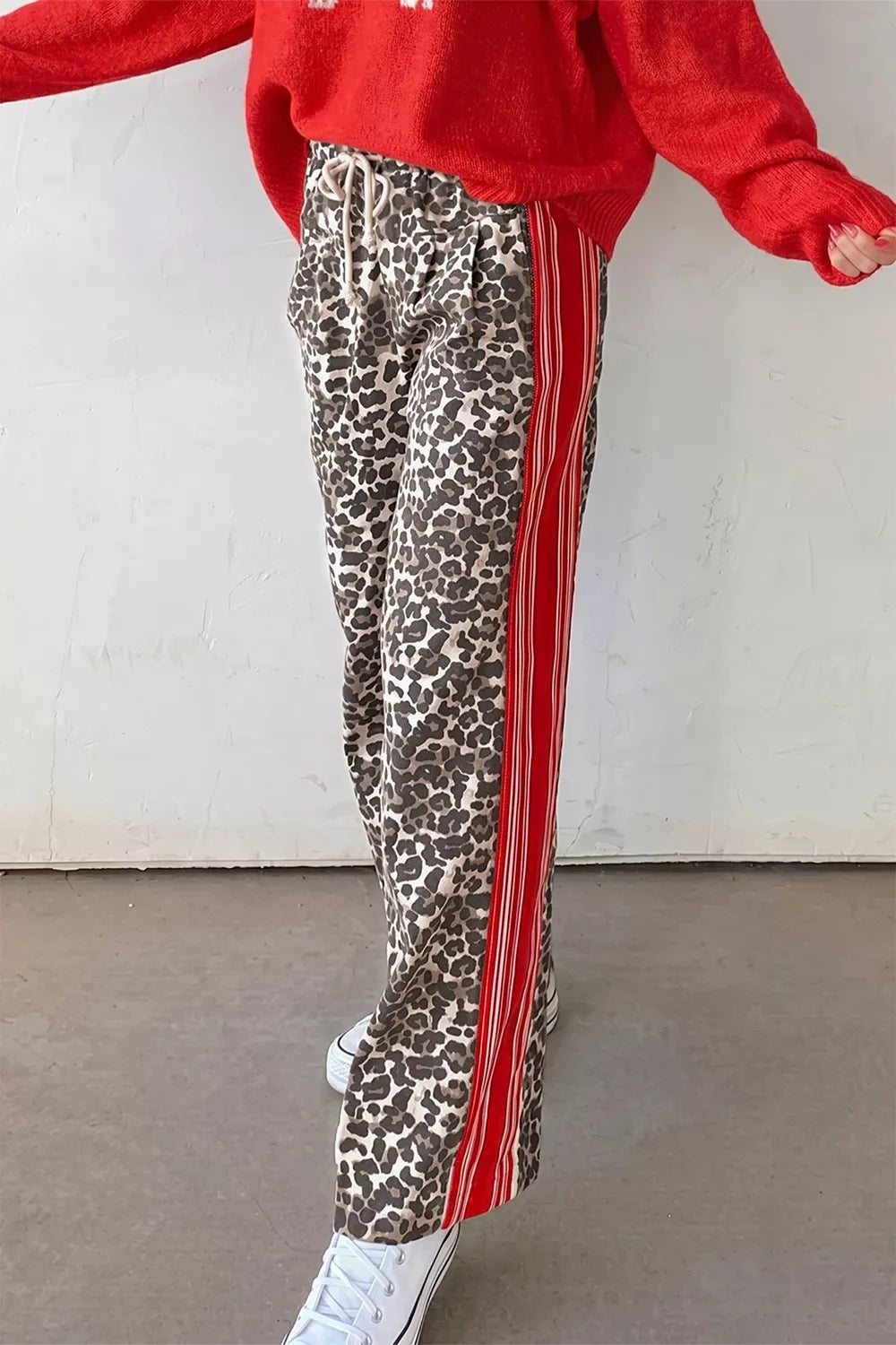 Leopard Patchwork Elastic Waist Jeans