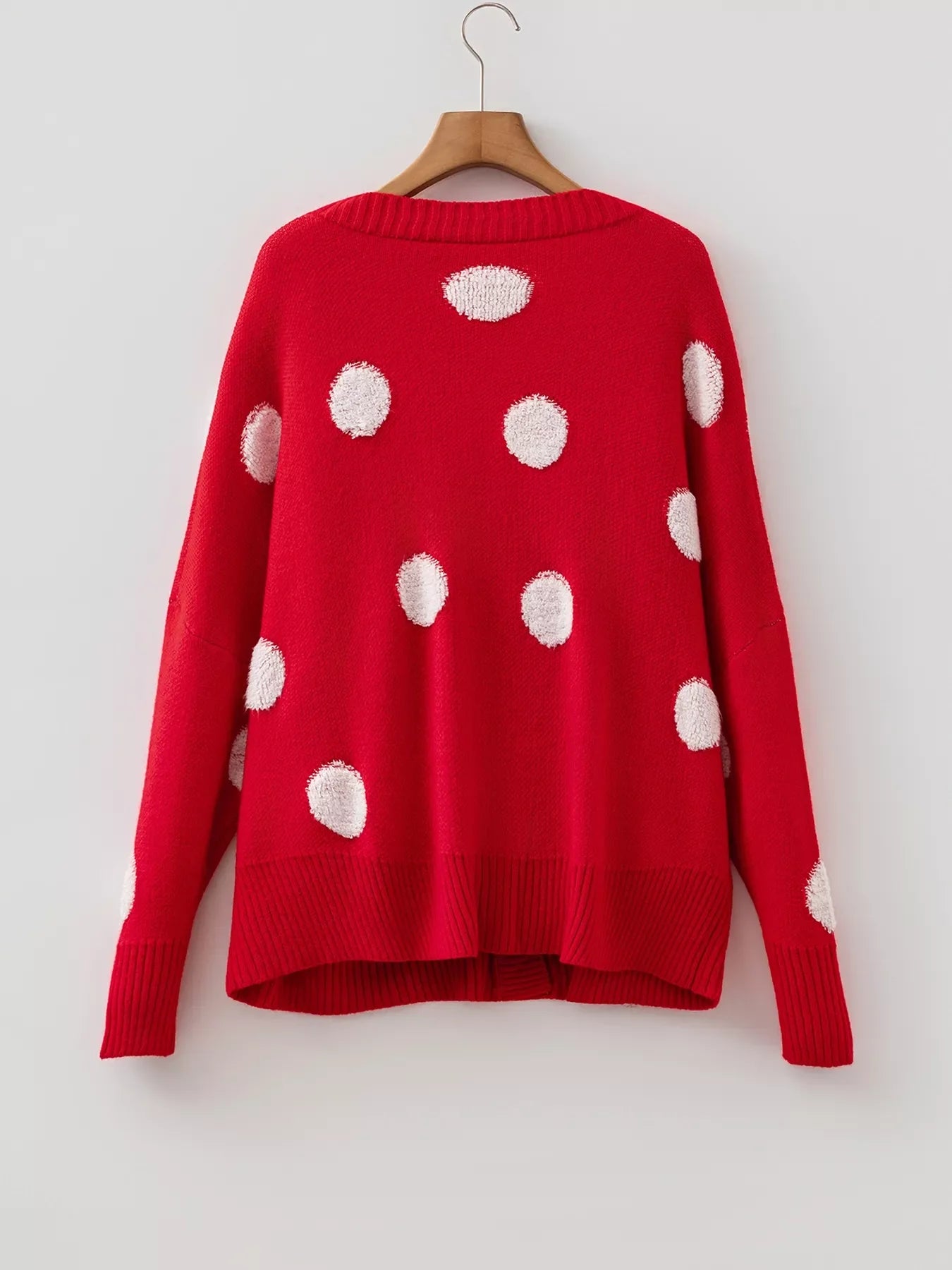 Polka Dot Button Front Oversized V Neck Cardigan