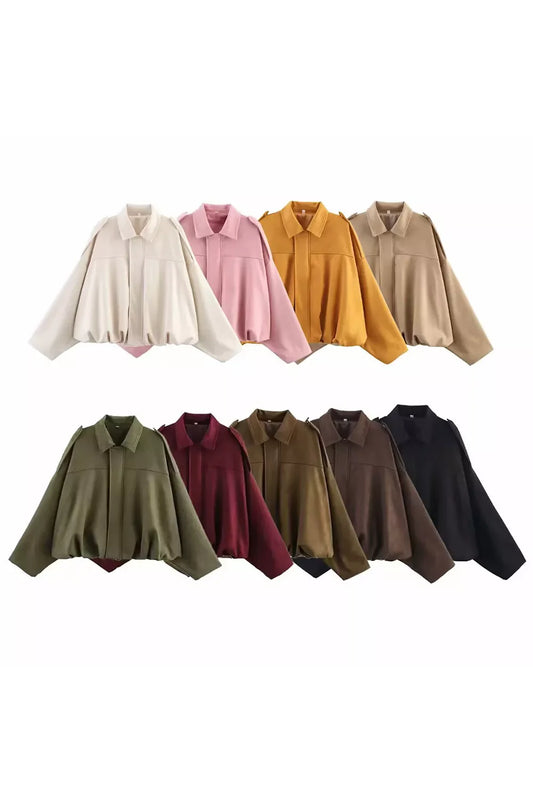 Collared Neck Dropped Shoulder Jacket
