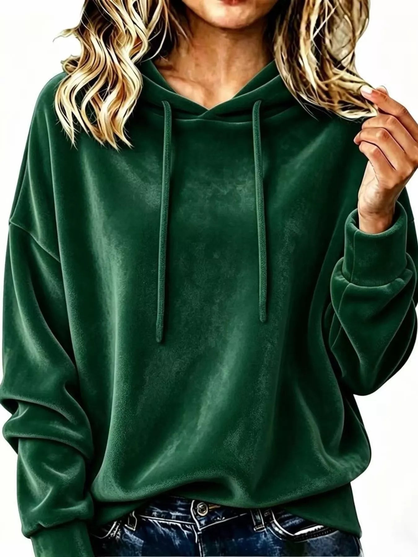 Full Size Drawstring Velvet Long Sleeve Hoodie Plus Size