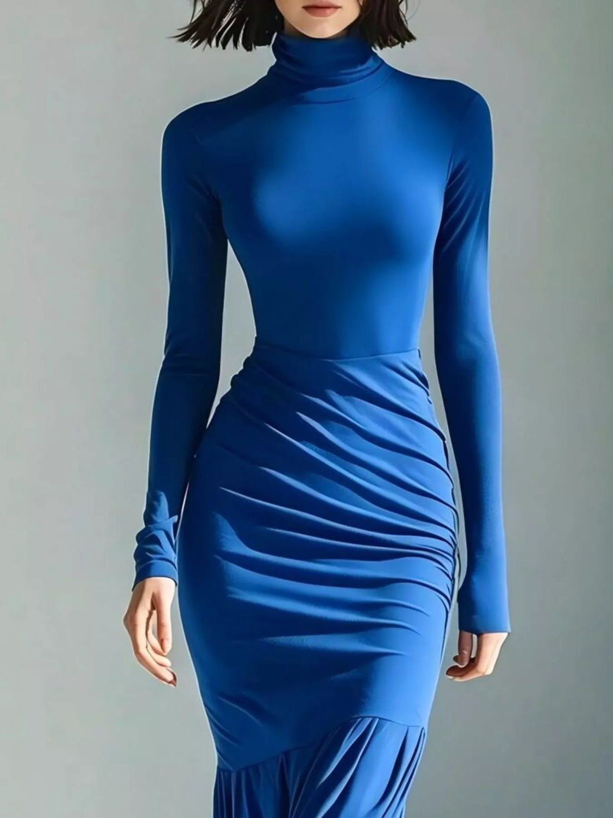 Full Size Slit Turtleneck Ruched Bodycon Mermaid Dress Plus Size