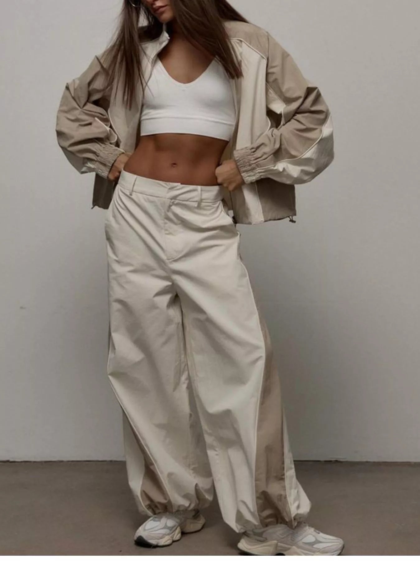 Color Block Zip Up Outerwear and Pants Set