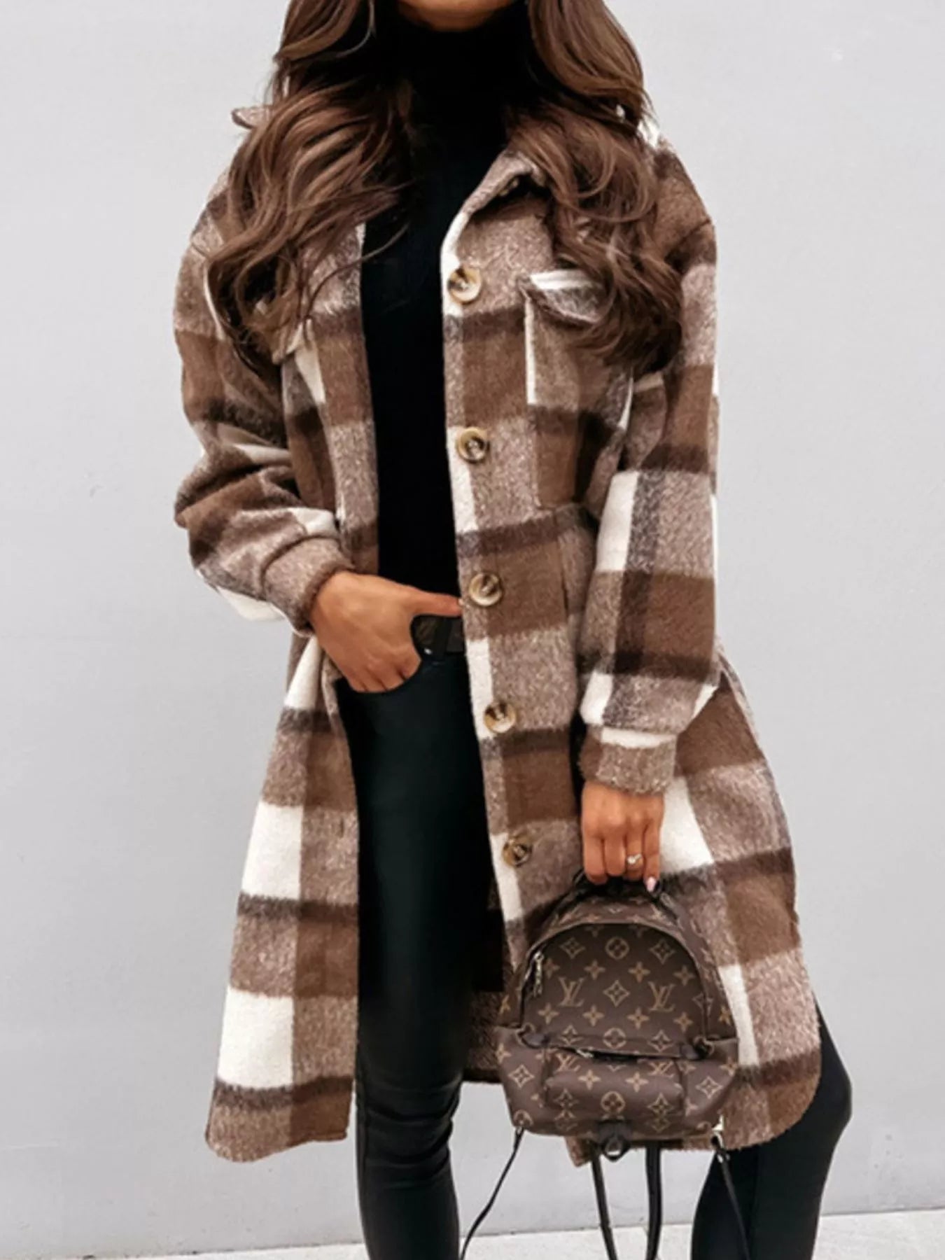 Longline Plaid Button Up Coat