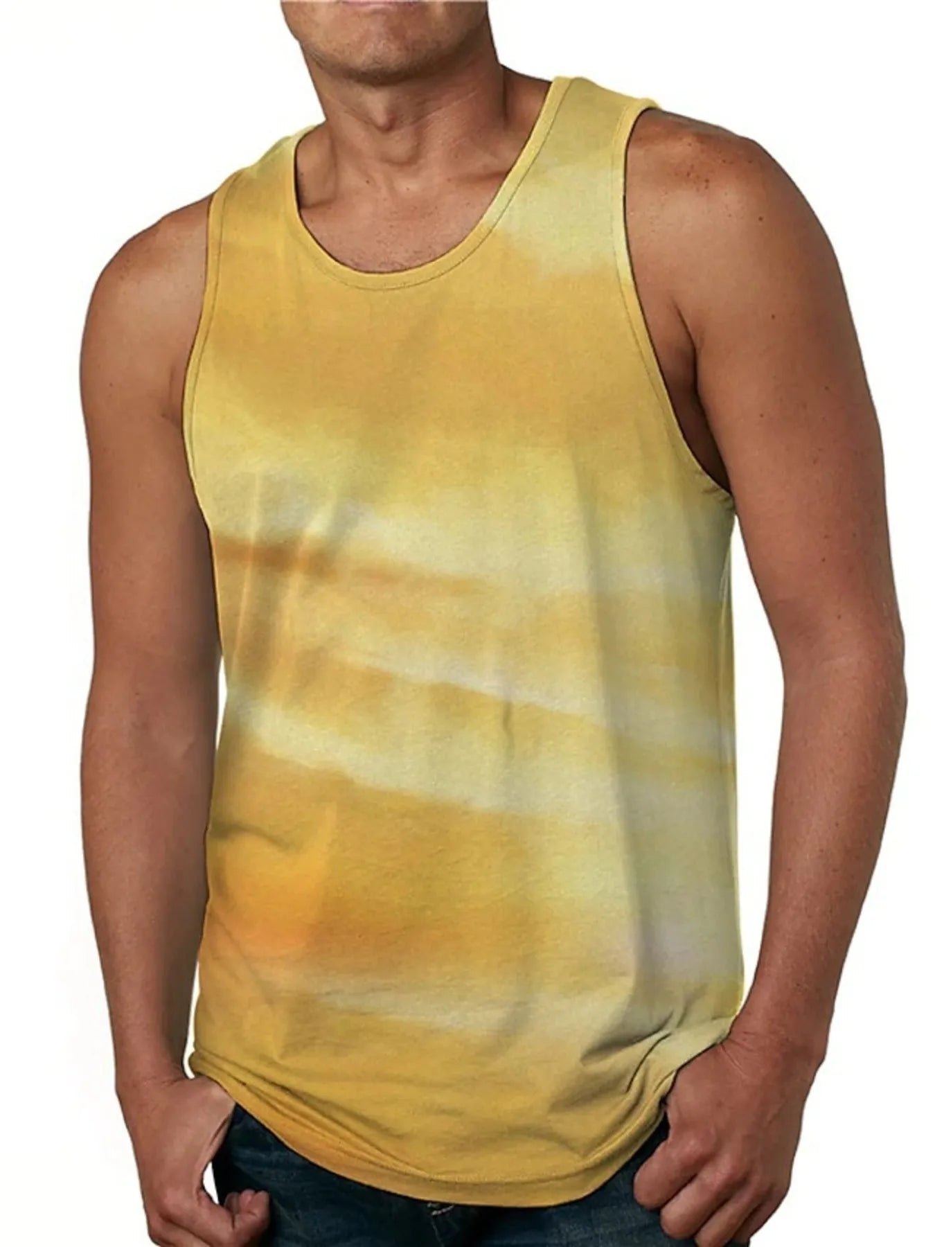Men's Full Size Printed Round Neck Tank Top Plus Size