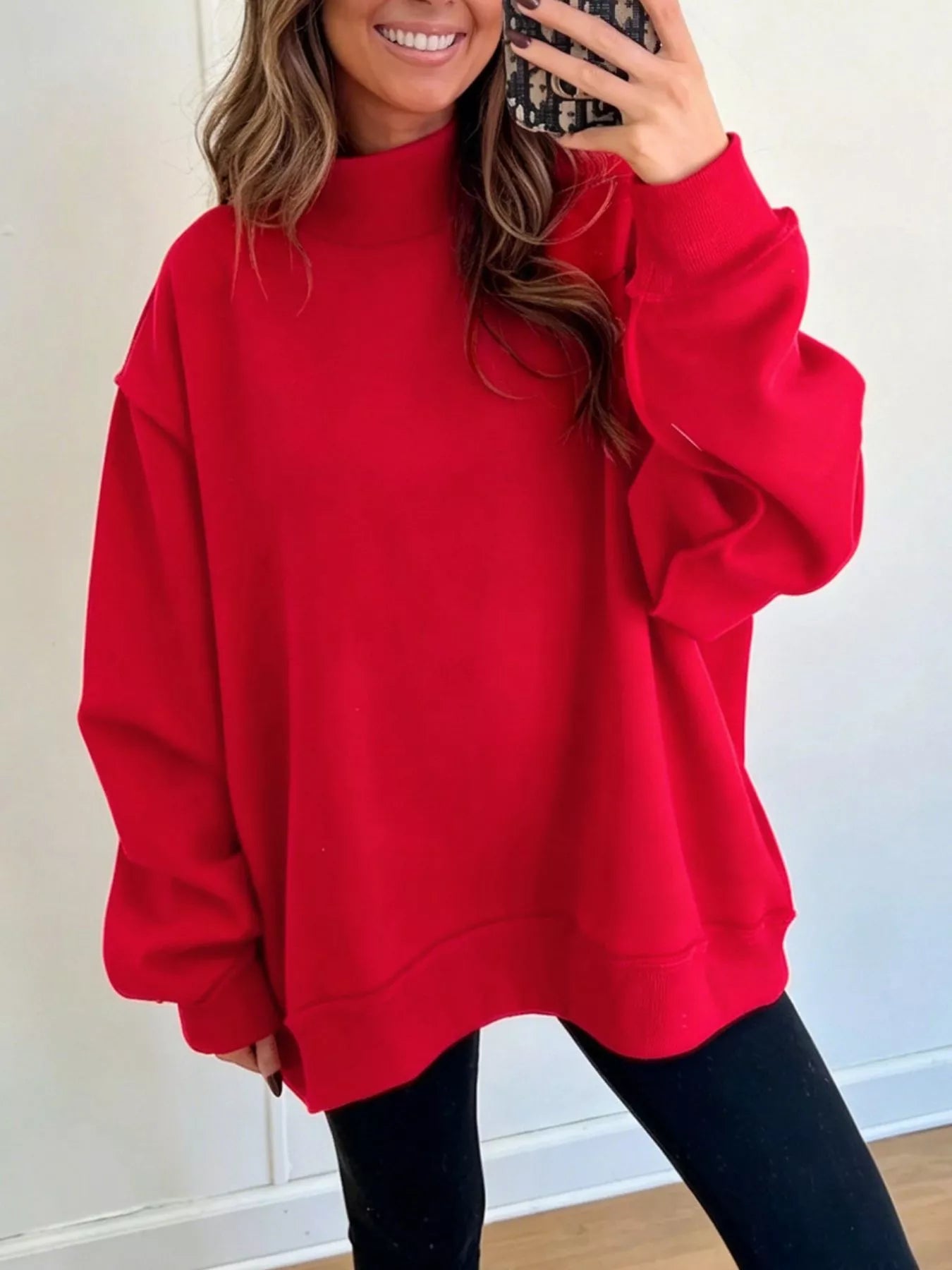 Mock Neck Dropped Shoulder Sweatshirt