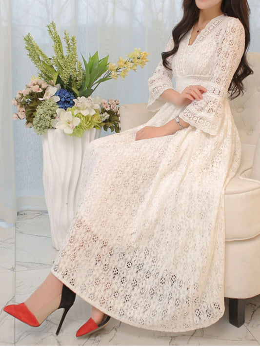 Lace 3/4 Sleeve Midi Dress