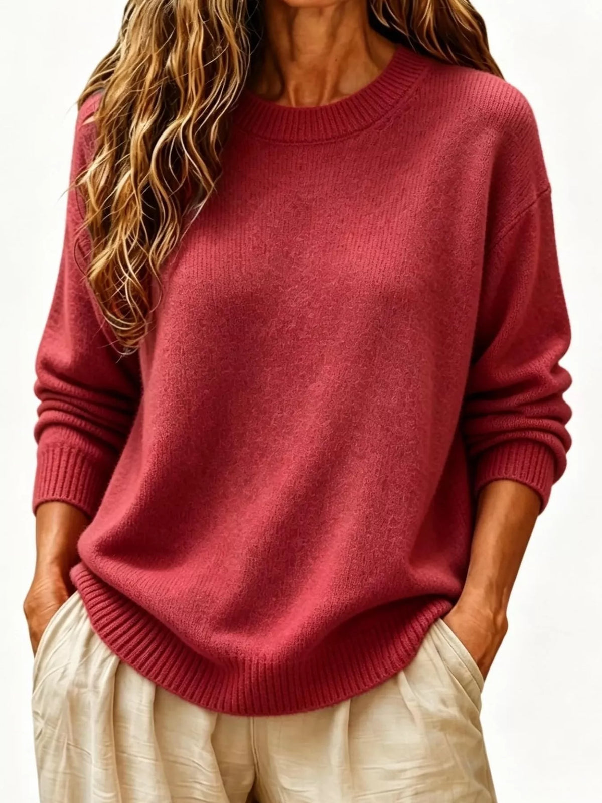 Full Size Round Neck Dropped Shoulder Sweater Plus Size