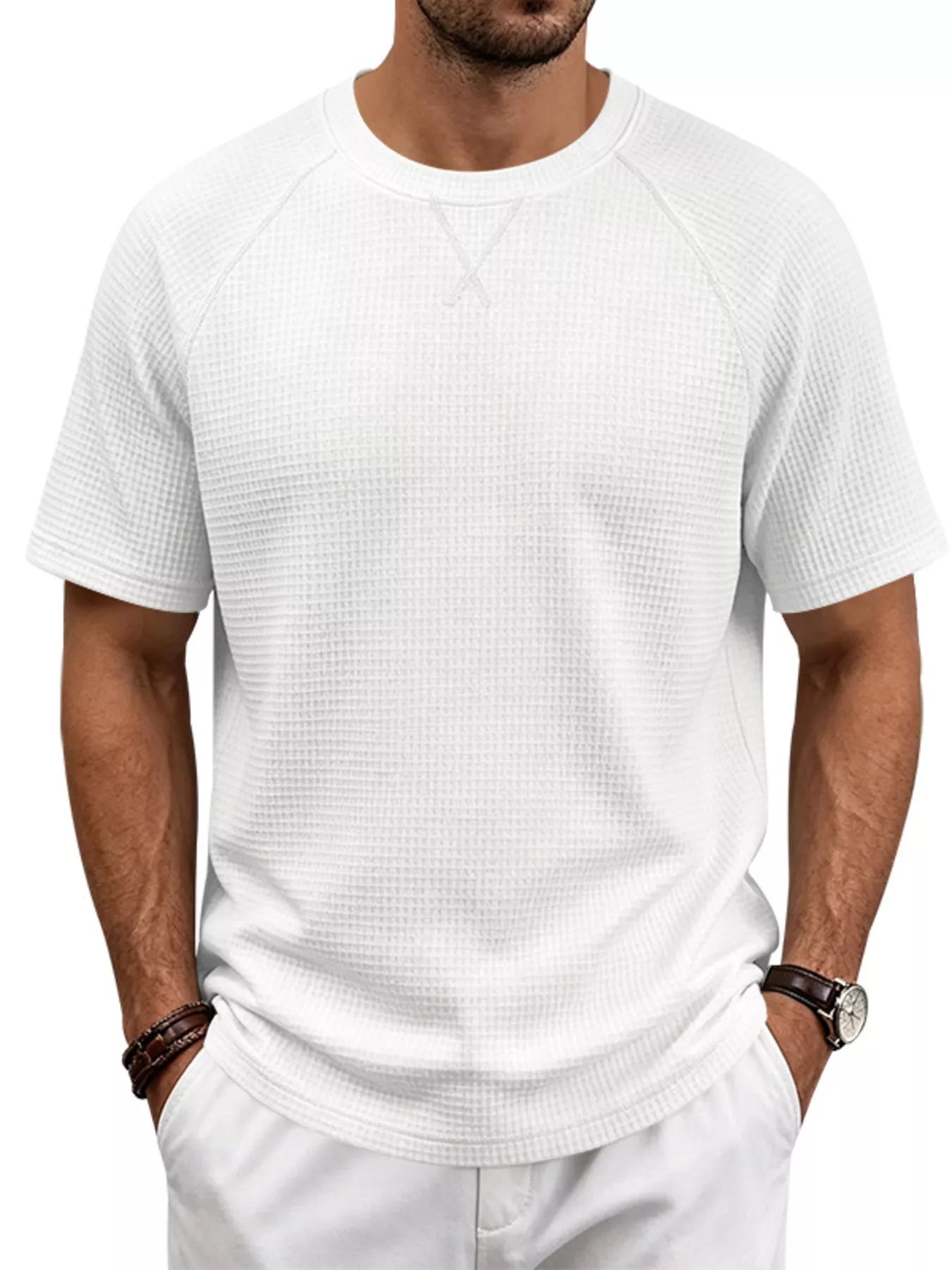 Men's Full Size Waffle Knit Raglan Short Sleeve T-Shirt Plus Size