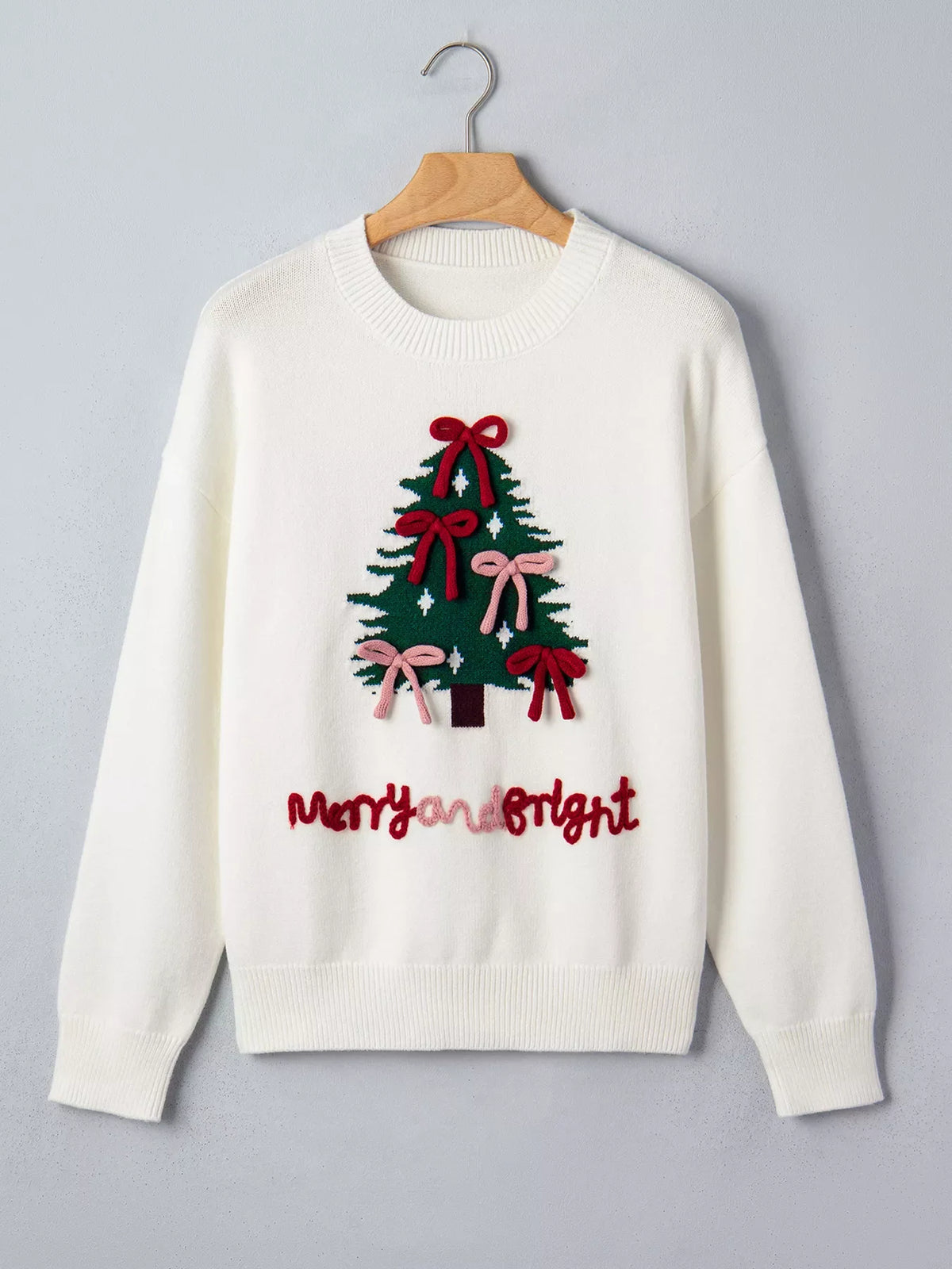 Christmas Tree Bow Drop Shoulder Knit Sweater