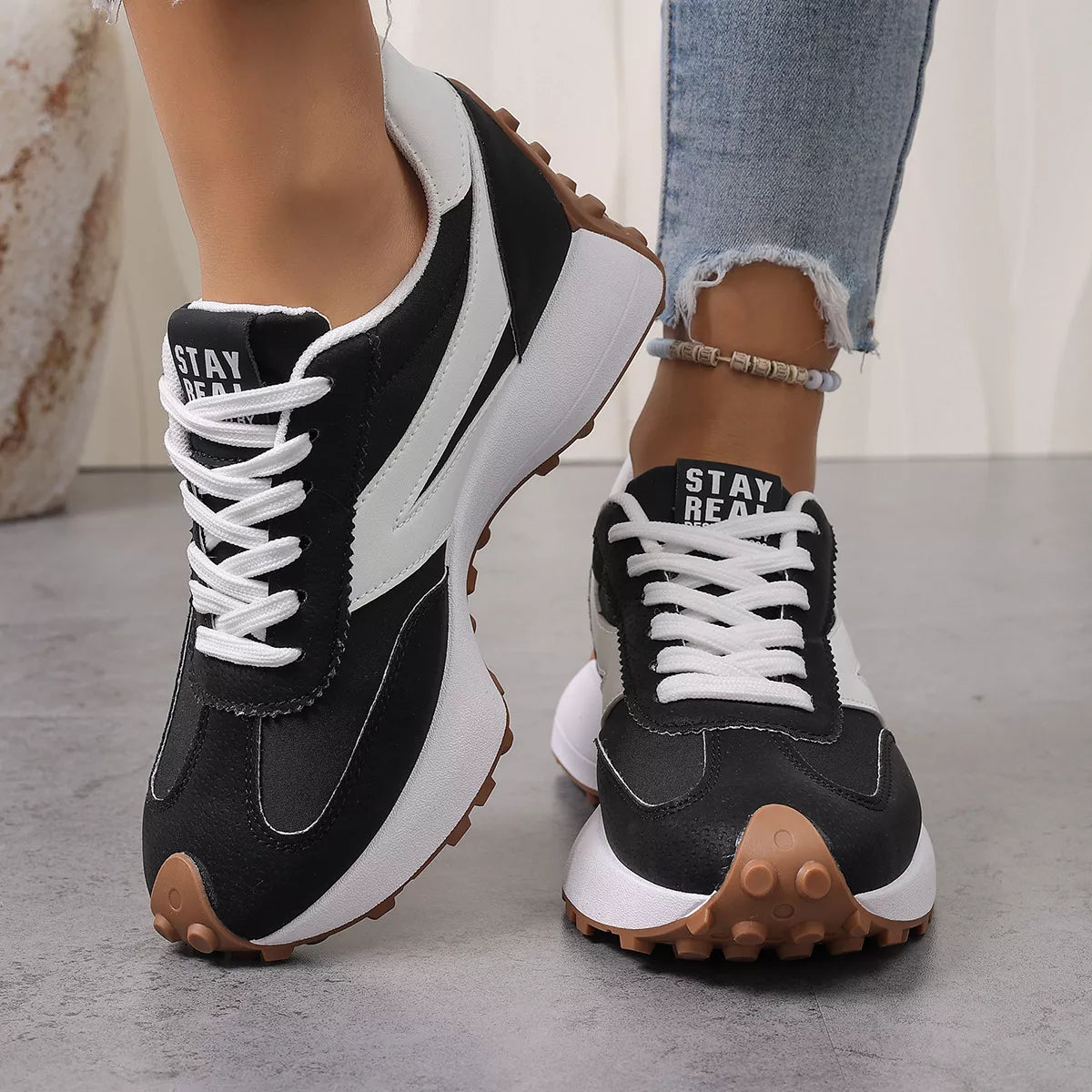 Color‑Blocked Platform Casual Sneakers